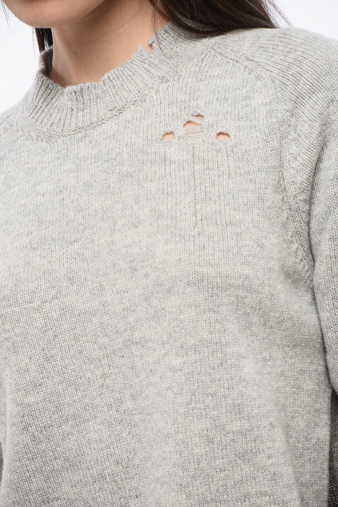 Maison Margiela og1mm0825 Distressed Effect Wool Sweater in Grey Size L / US 10 / IT 46 - 3 Thumbnail