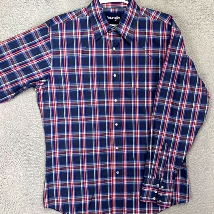 Wrangler Wrangler Western Shirt Mens Medium Blue Plaid Pearl Snap Button Up Cowboy Pocket Shirt Size US M / EU 48-50 / 2 - 2 Thumbnail