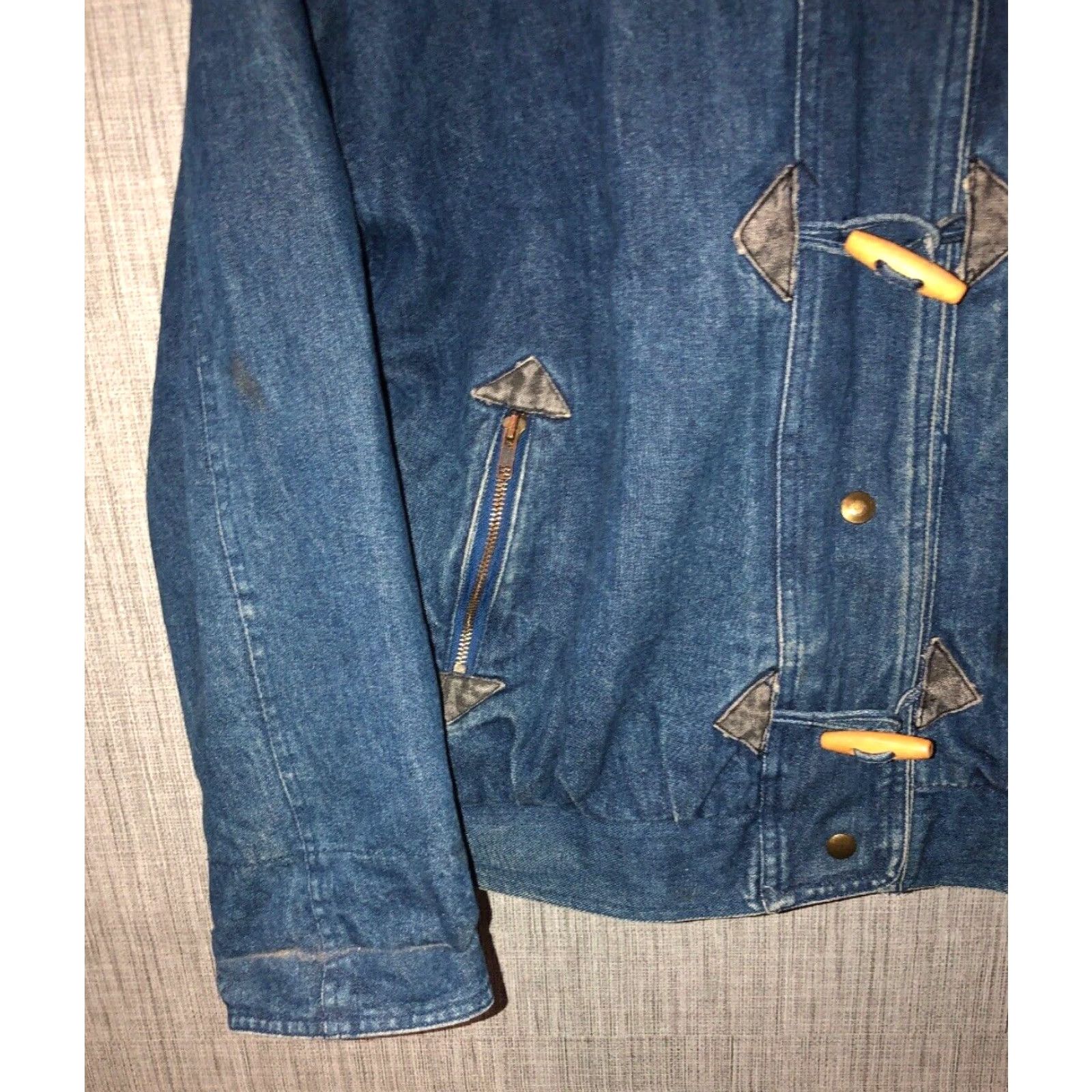 Denime Pan Asia Mens Plaid Jean Jacket L Blue Denim Snap Button Front Lined Size US 33 - 3 Thumbnail