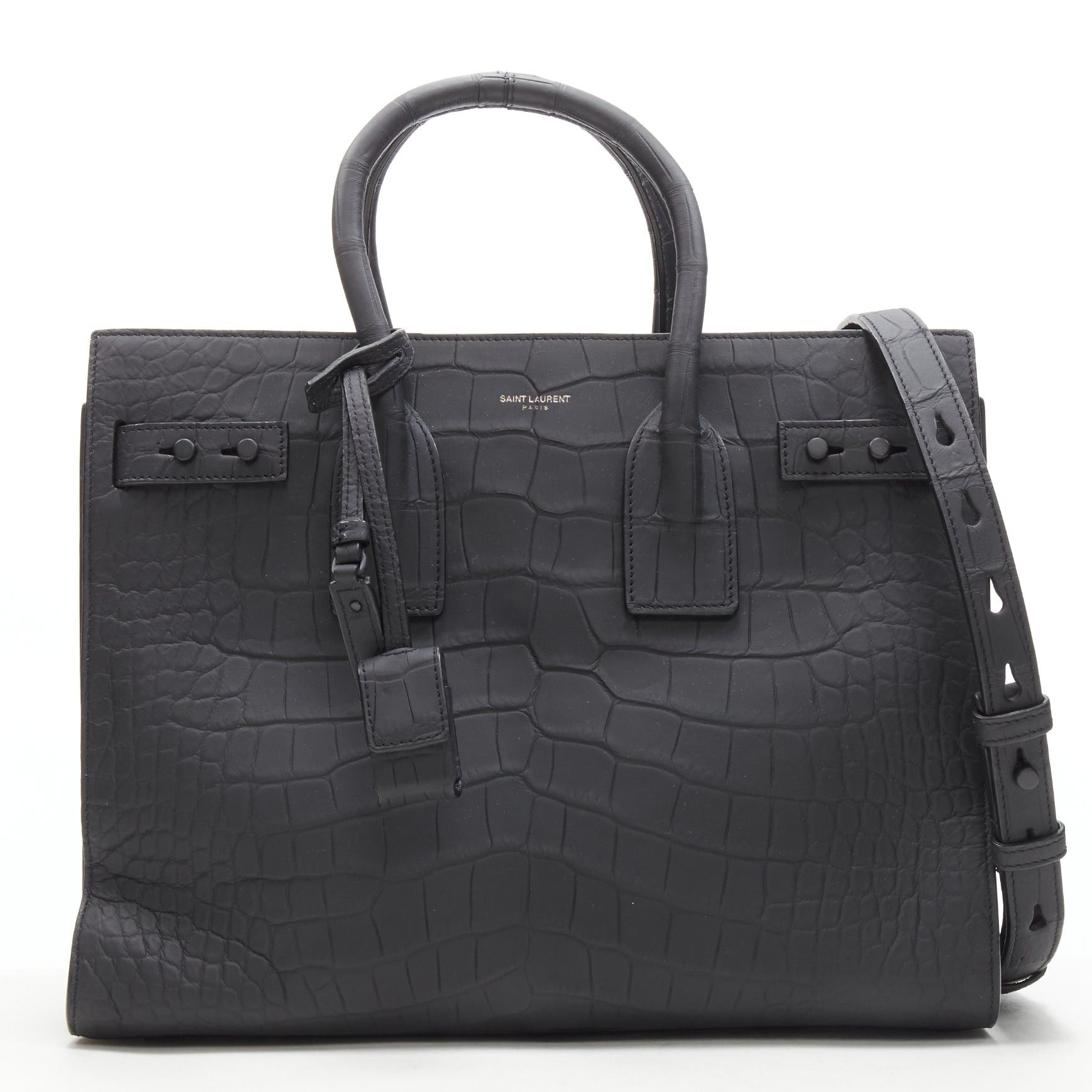 Saint Laurent Paris SAINT LAURENT Small Sac De Jour matte black stamped croc tote bag Size ONE SIZE - 1 Thumbnail