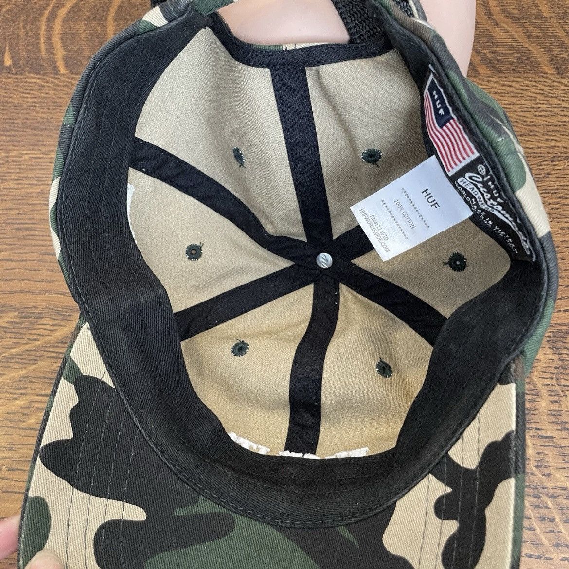 Huf HUF “F*CK IT!” Camo Strapback Hat USA Flag Patch OSFM Size ONE SIZE - 8 Thumbnail