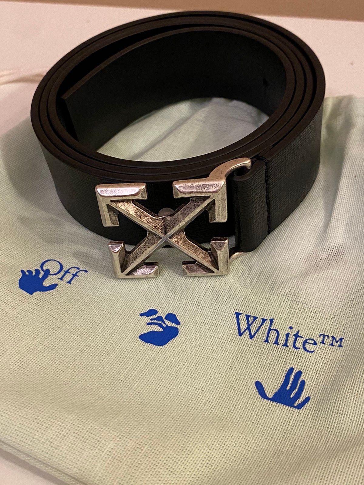 Pre-owned Off-white Non Reversible Arrow Belt Black 100% Cow Leather
