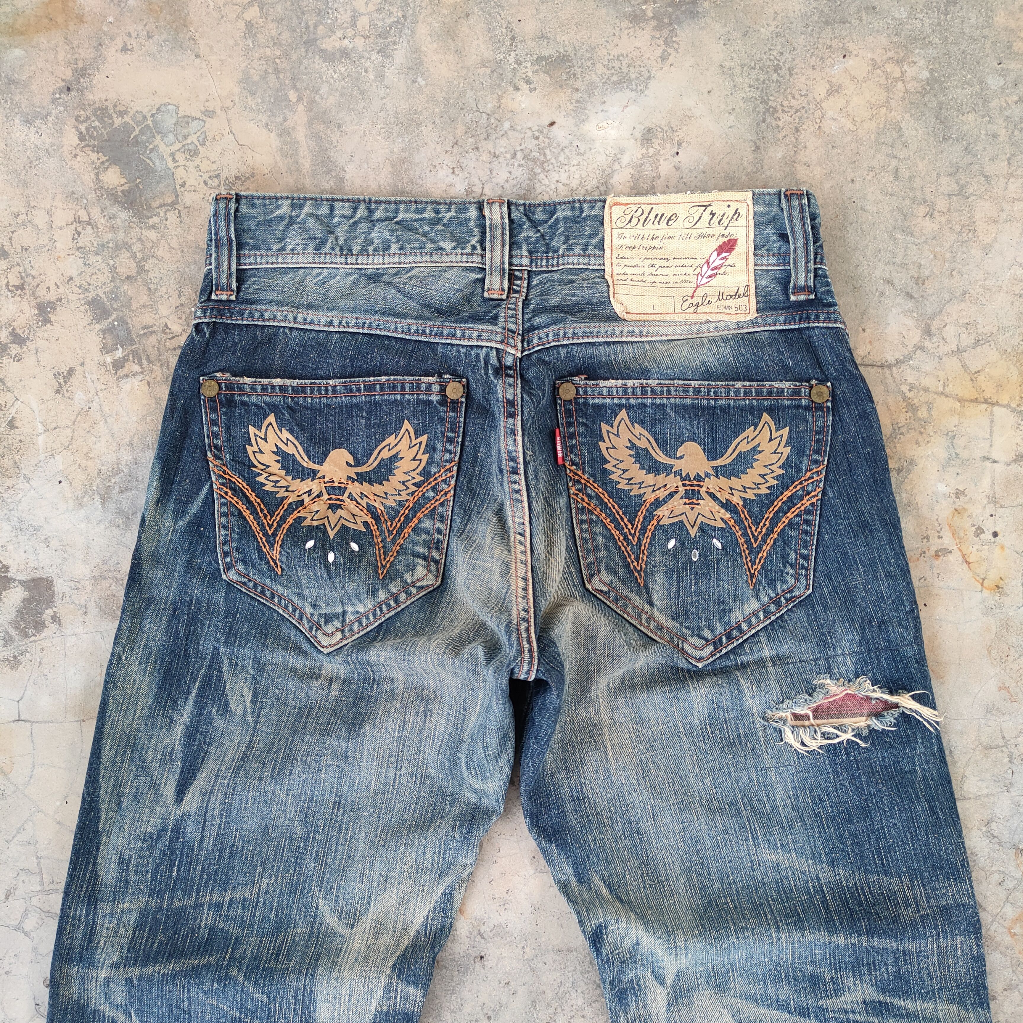 Edition Japan Vintage Edwin Patch wing faded ripped jeans denim pants Size US 32 / EU 48 - 10 Thumbnail