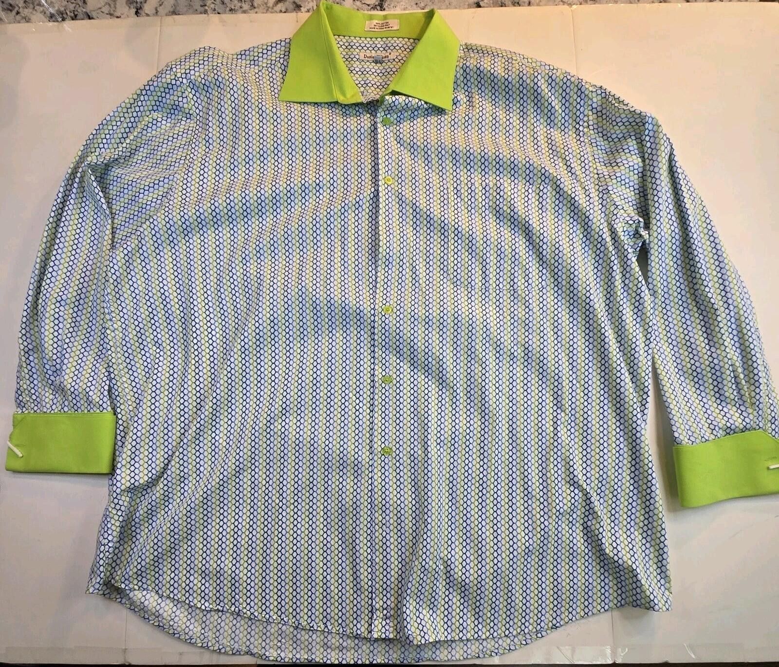 Other Daniel Ellissa Mens Dress Shirt White & Green Stripe Sz 19.5 Size 52R - 1 Thumbnail