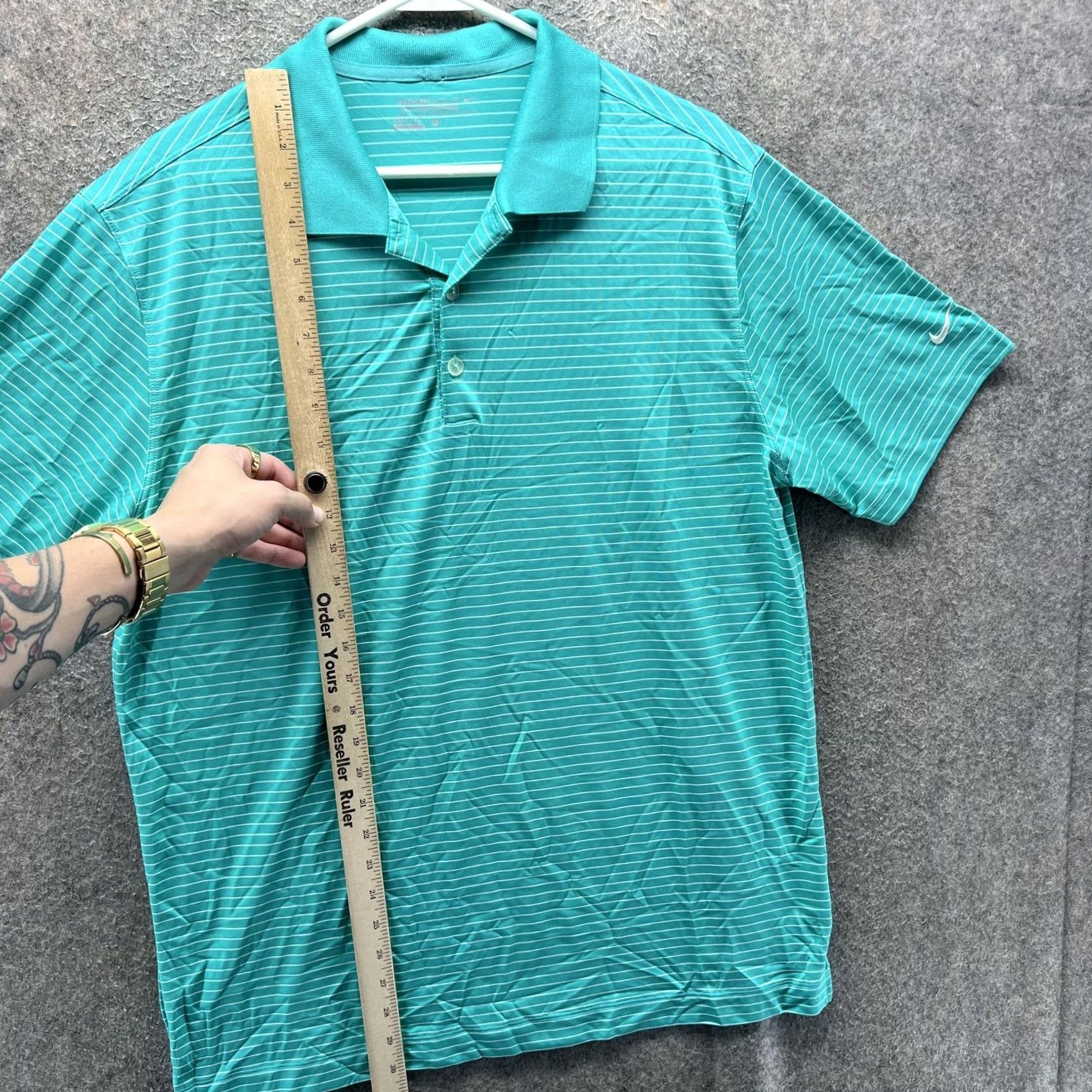Nike Nike Golf Dri-FIT Polo Shirt Mens L Green Stripe Short Sleeve Size US L / EU 52-54 / 3 - 6 Thumbnail