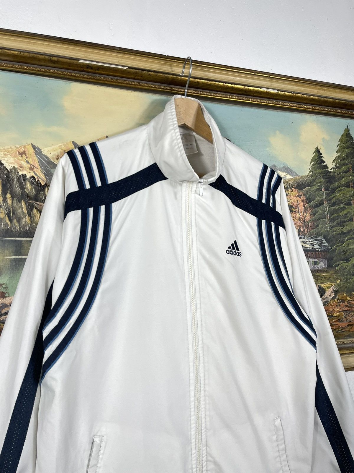 Adidas × Vintage White Retro 00s Adidas Windbreaker Zip Jacket Baggy Size US M / EU 48-50 / 2 - 5 Thumbnail