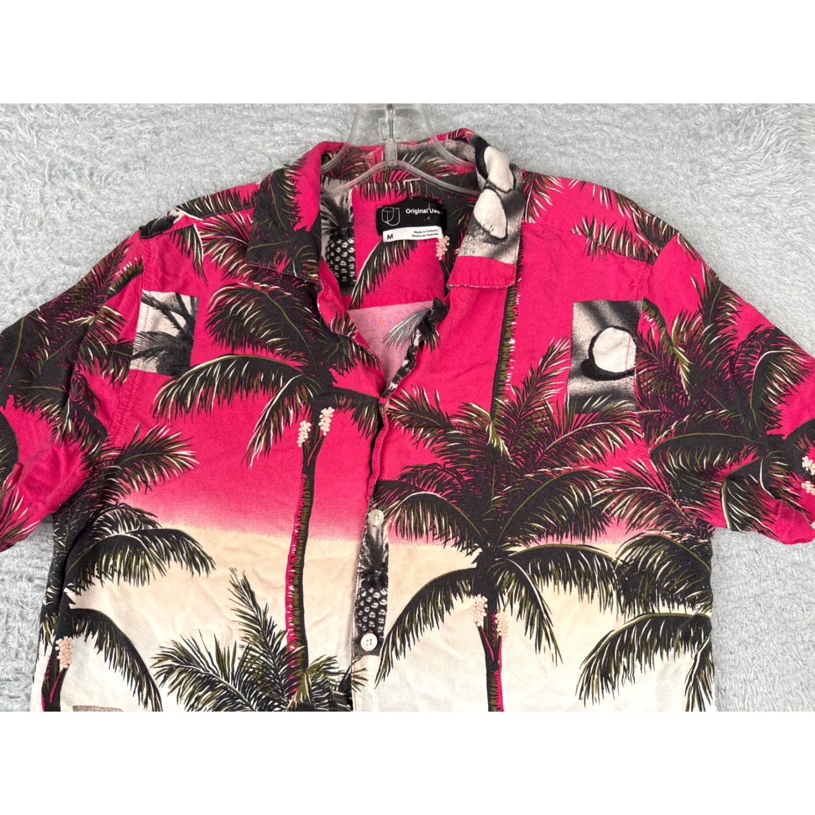 Vintage Original Use Shirt Men Medium Pink Floral Coconut Palm Tree Hawaiian 100% Rayon Size US M / EU 48-50 / 2 - 4 Thumbnail