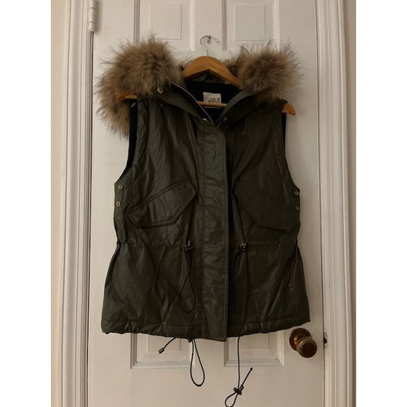 SAM. SAM NY Raccoon Fur Hood, Khaki Wax Vest Small Size S / US 4 / IT 40 - 4 Thumbnail