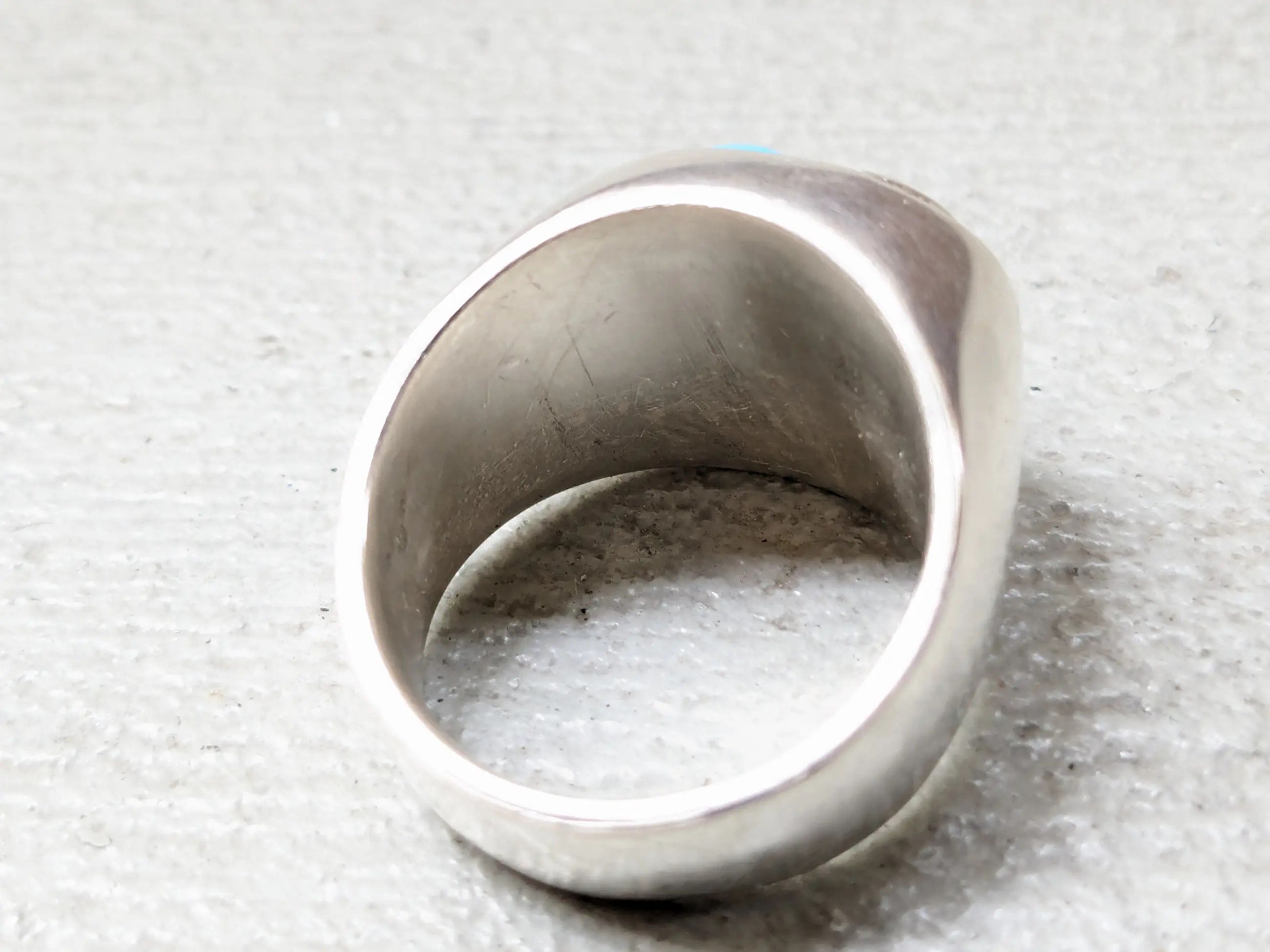 Jewelry Vintage Sterling Silver Ring Turquoise 10.75 Modern Art Deco Size ONE SIZE - 10 Thumbnail