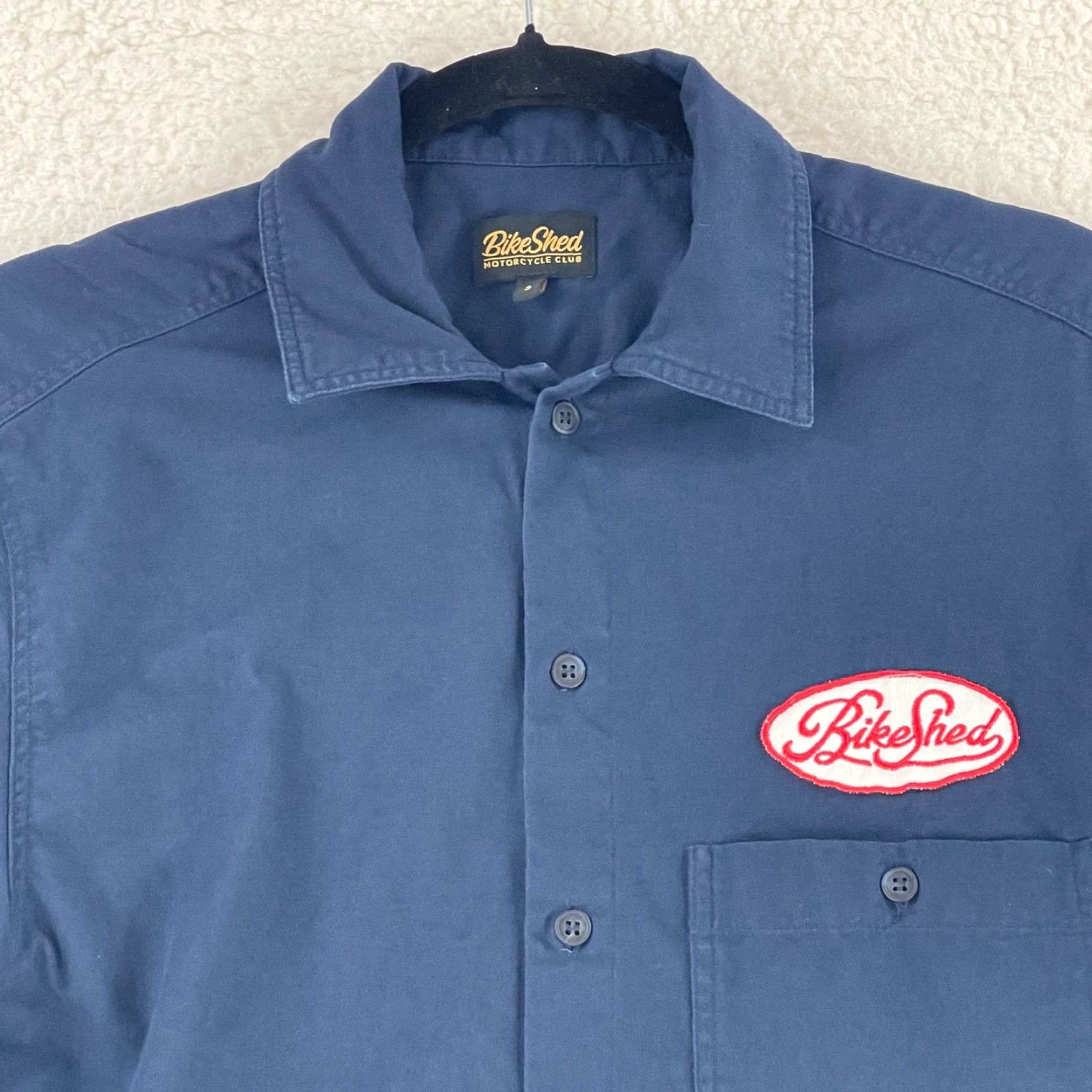 Garage Bike Shed Motorcycle Club Blue Garage Patch Shirt Mens Button-Up Size Small Size US S / EU 44-46 / 1 - 3 Thumbnail