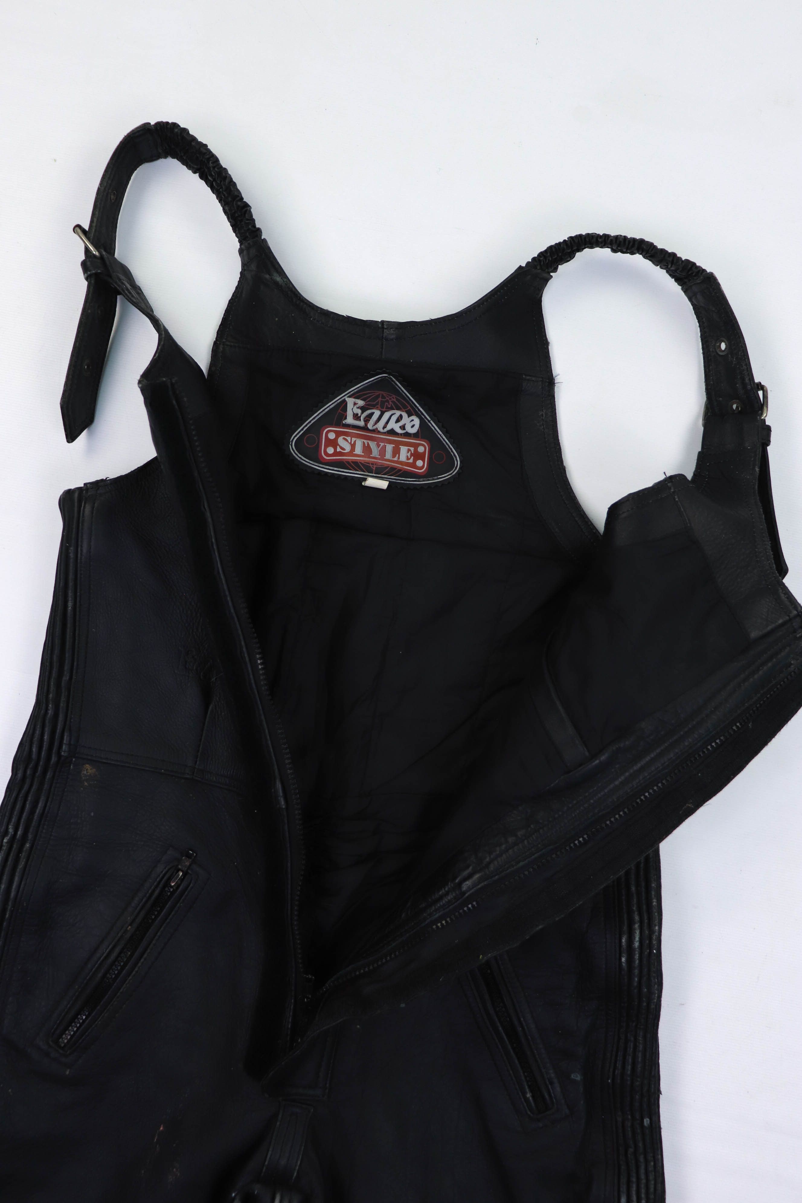 Genuine Leather Vintage EUROStyle Leather Distressed Biker Bib Overall Pants Size 27" / US 4 / IT 40 - 14 Thumbnail