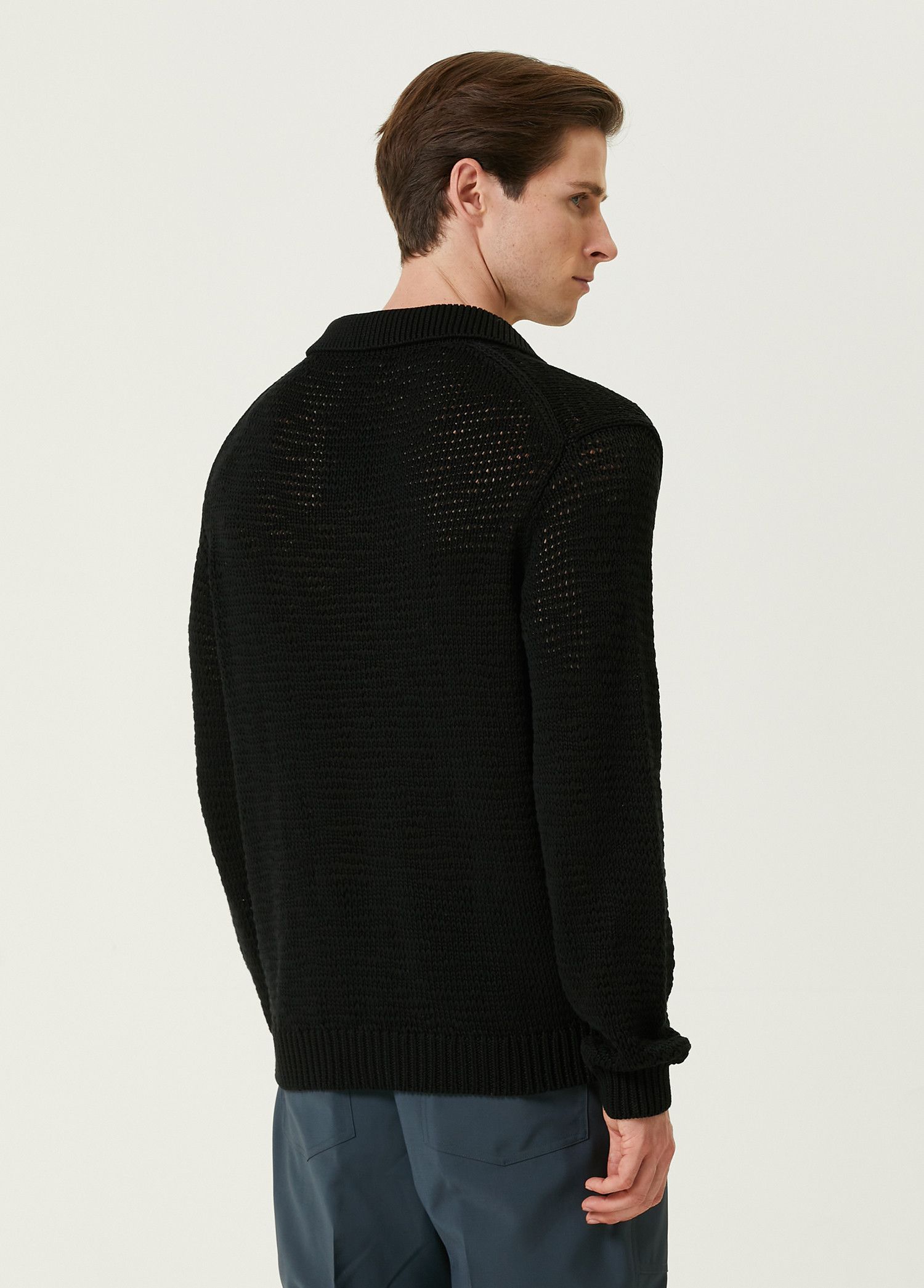 Helmut Lang HELMUT LANG Zach black loosely knit v neck cotton sweater Size US L / EU 52-54 / 3 - 2 Thumbnail