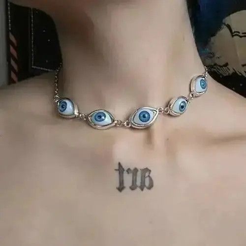 Jewelry Metal Eye Ball Chain Necklace Punk Art Trippy Evil Size ONE SIZE - 2 Thumbnail