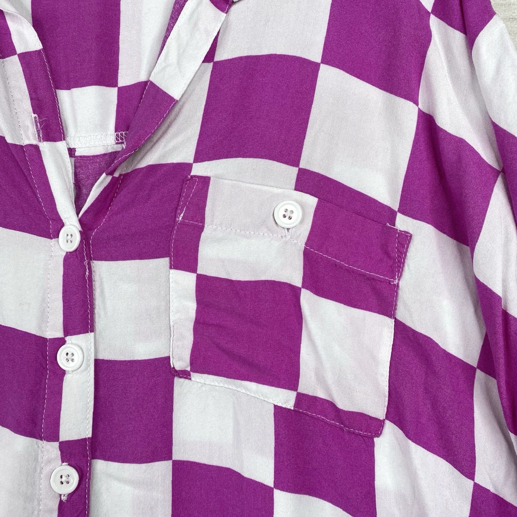 Vintage Rouge Blouse Womens 2X Pink Check Button Up Lightweight Casual Shirt Size XXL / US 16-18 / IT 52-54 - 2 Thumbnail