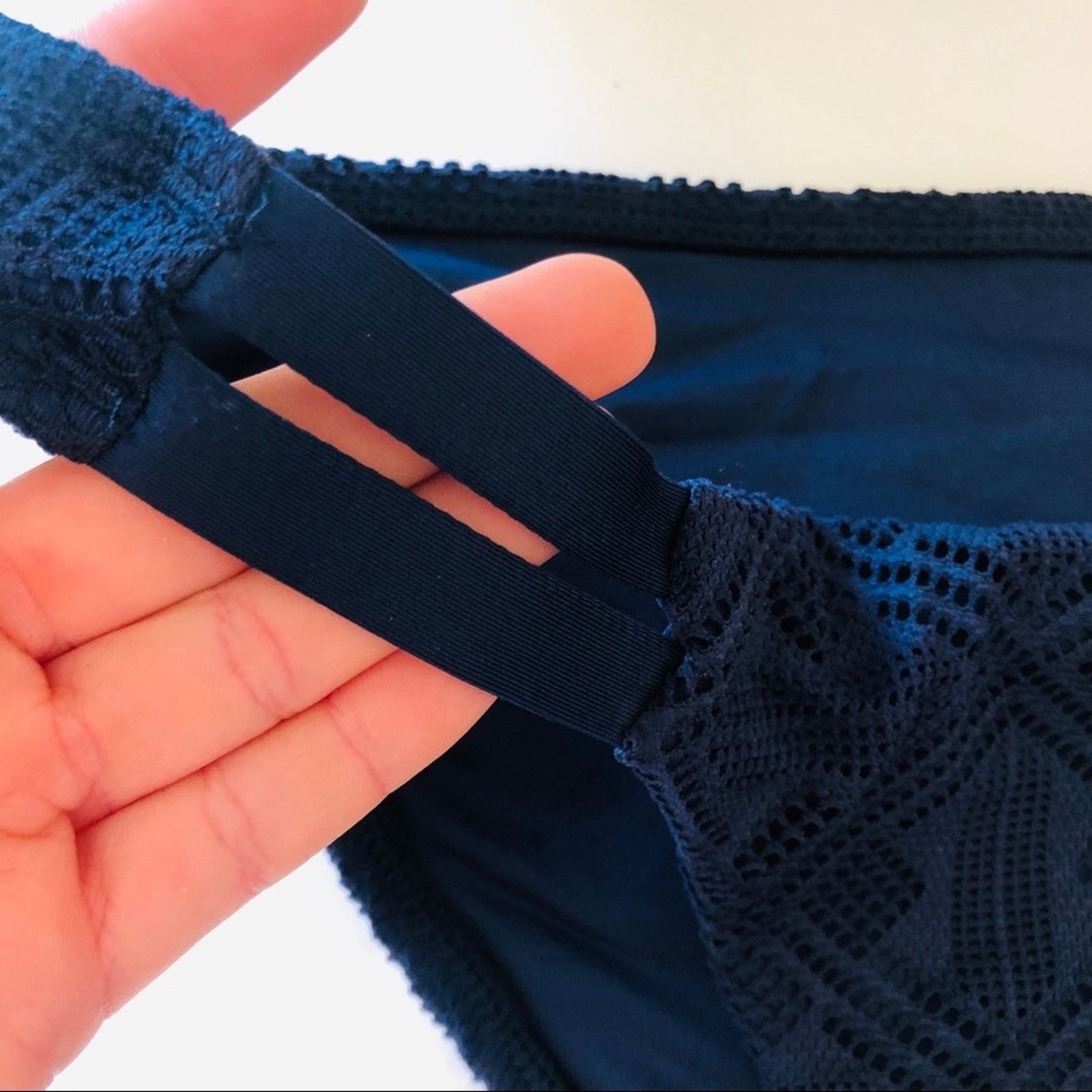 Anthropologie NEW VITAMIN A Navy Blue Textured Cutout Strap Bikini Bottom Size ONE SIZE - 6 Thumbnail