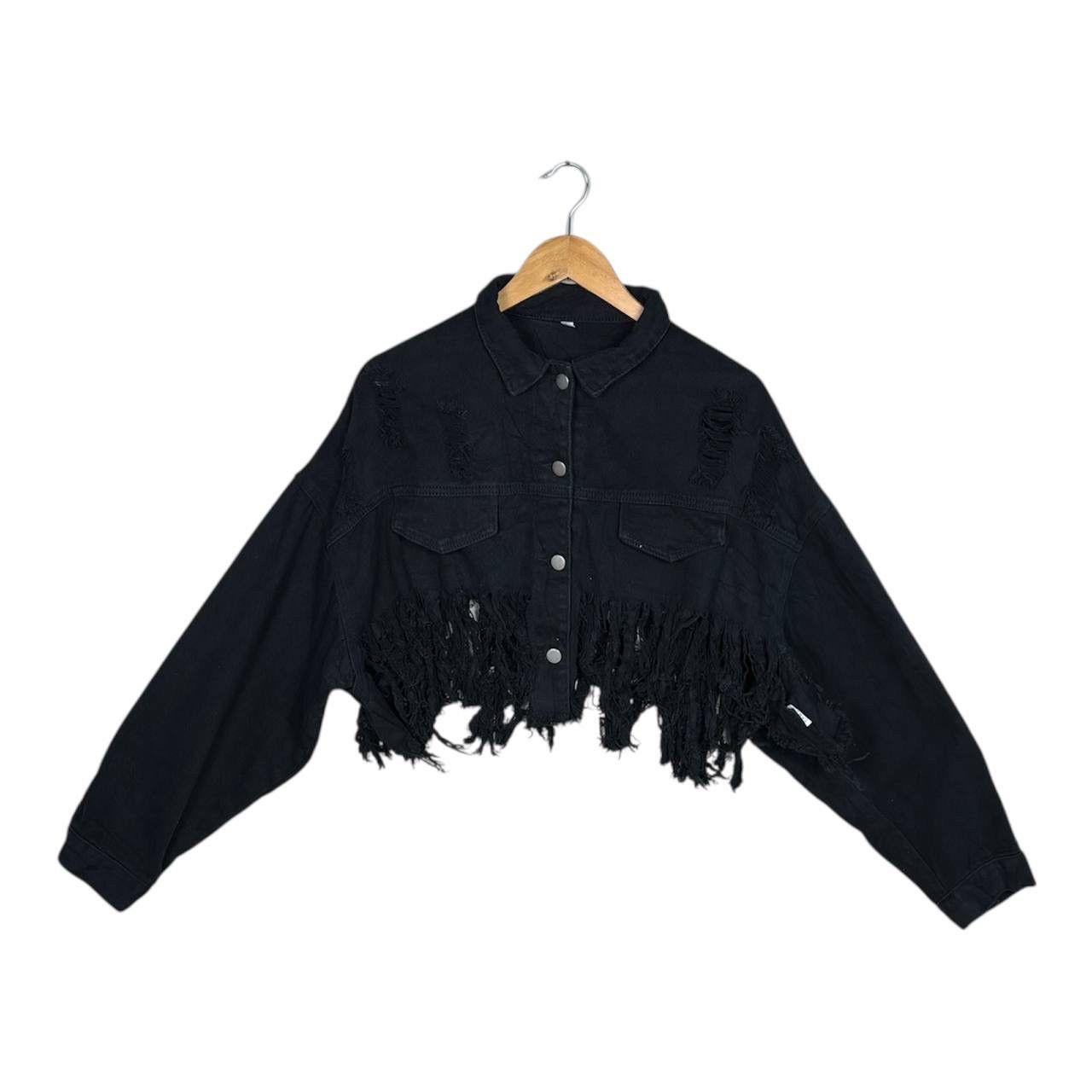 Japanese Brand Japan Avant Gatde Black Distressed Fringe Crop Denim Jacket Size L / US 10 / IT 46 - 1 Thumbnail