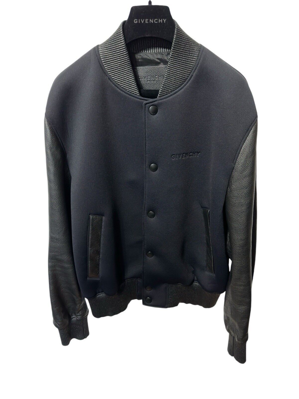 Givenchy Black Neoprene & Leather Bomber Jacket With Logo Size US XS / EU 42 / 0 - 1 Thumbnail