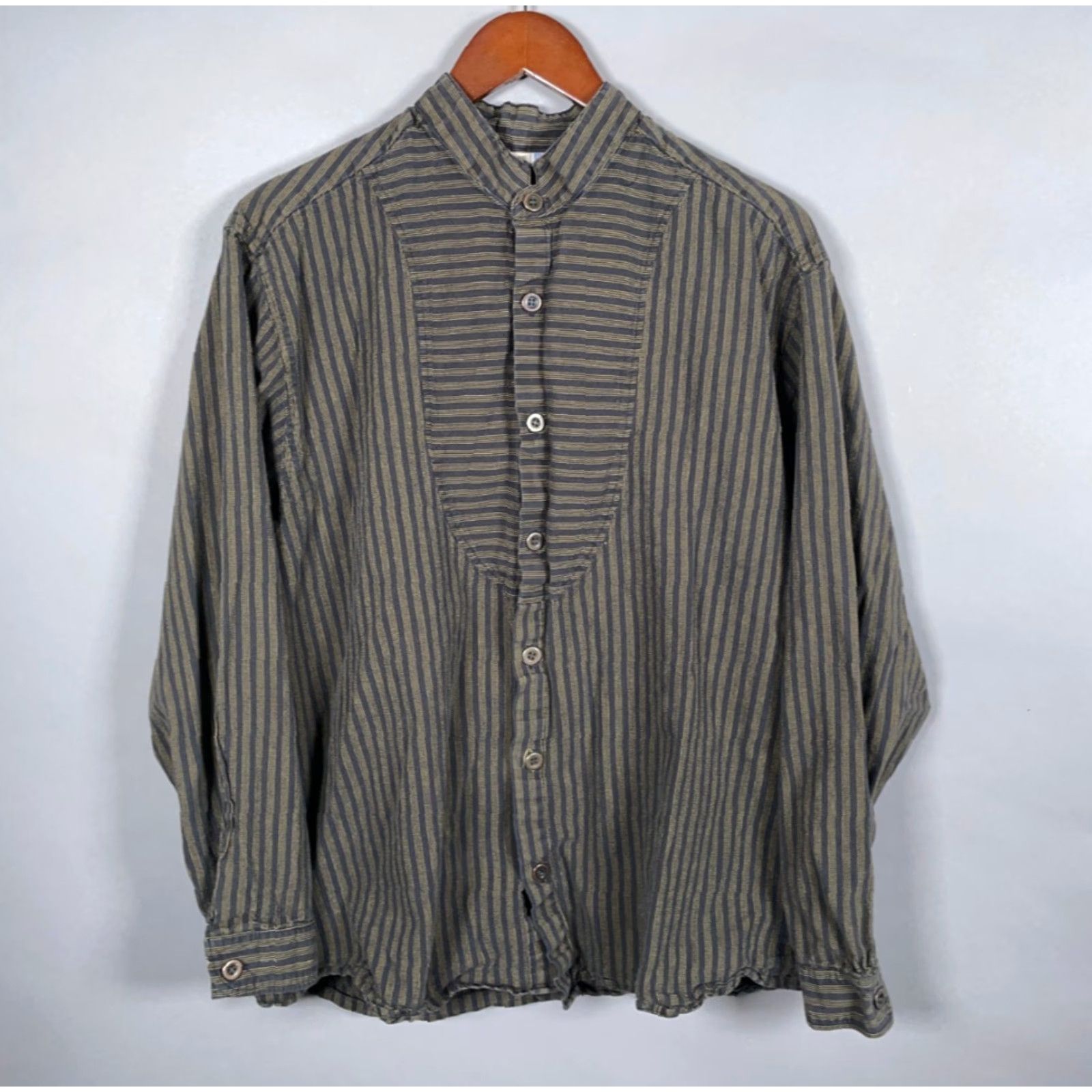 Vintage VINTAGE Wah Maker Men's Button-Up Shirt Casual Long Sleeve Cotton Blue Yellow Striped 90s Western Rodeo Large Size US L / EU 52-54 / 3 - 2 Thumbnail