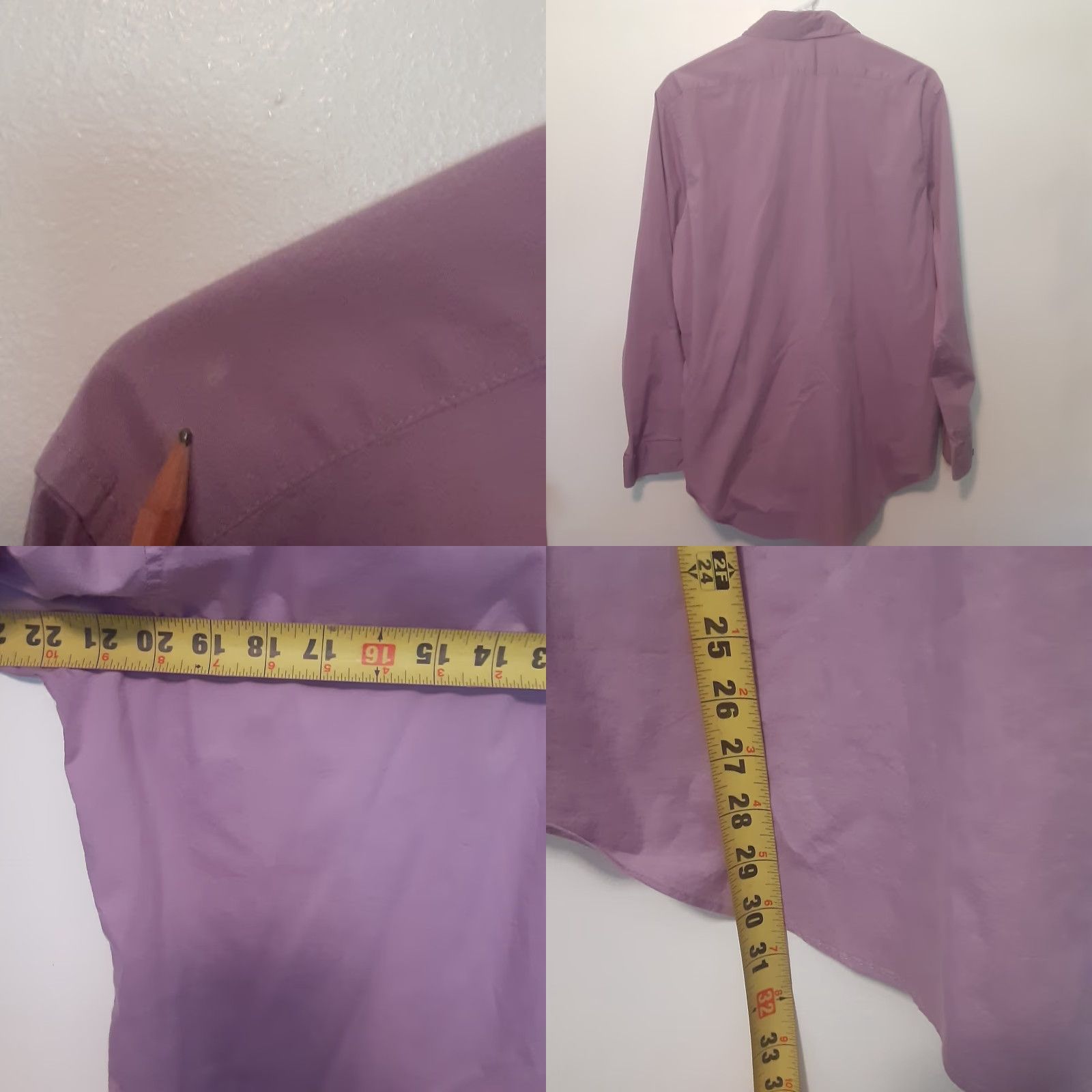 Calvin Klein Calvin Klein Dress Shirt Adult Mens L Purple Slim Stretch Collar Long Sleeve Button Solid 16 Neck Spread Wedding Modern American Styles Size 42R - 8 Thumbnail