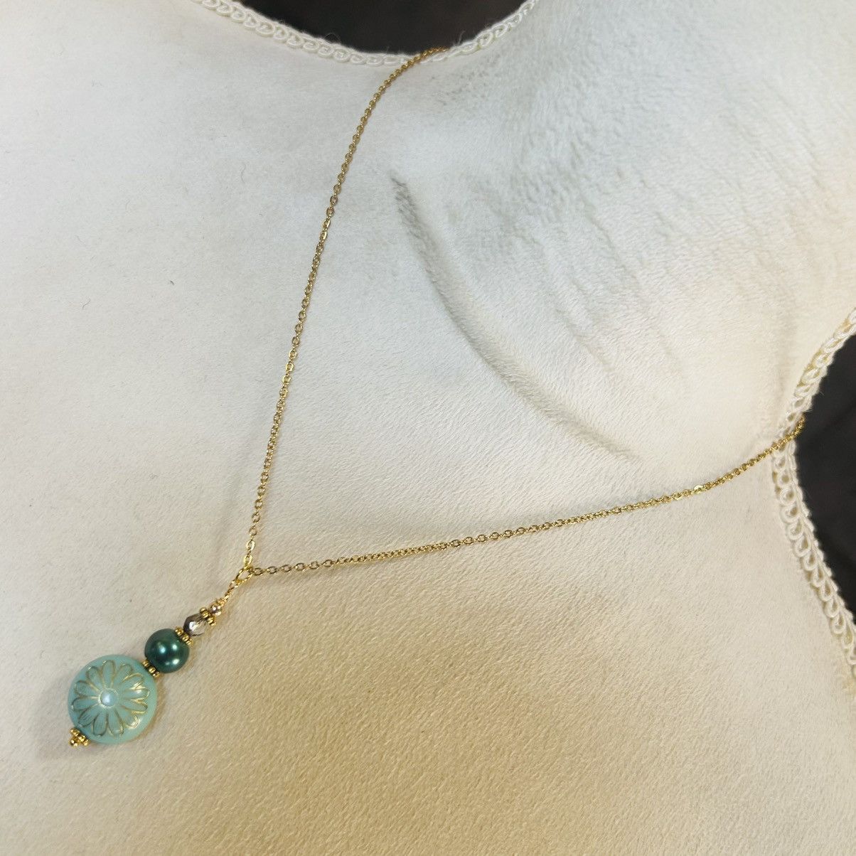 Handmade Handcrafted elegant blue art glass beaded pendant necklace Size ONE SIZE - 2 Thumbnail