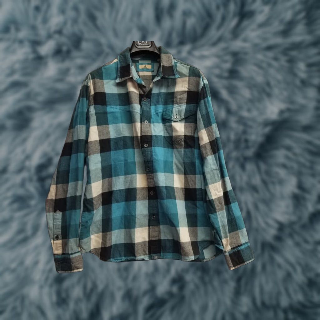 ASCENO Ascend Flannel Shirt Mens Large Blue Plaid Logo Button Up Long Sleeve Size US L / EU 52-54 / 3 - 1 Thumbnail