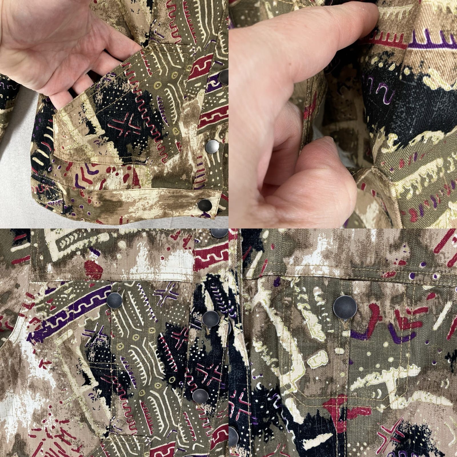 Vintage VINTAGE Women's Jean Jacket 10 Western Tribal Aztec Print Denim Casual Bohemian 90s Women Size 32" / US 10 / IT 46 - 8 Thumbnail