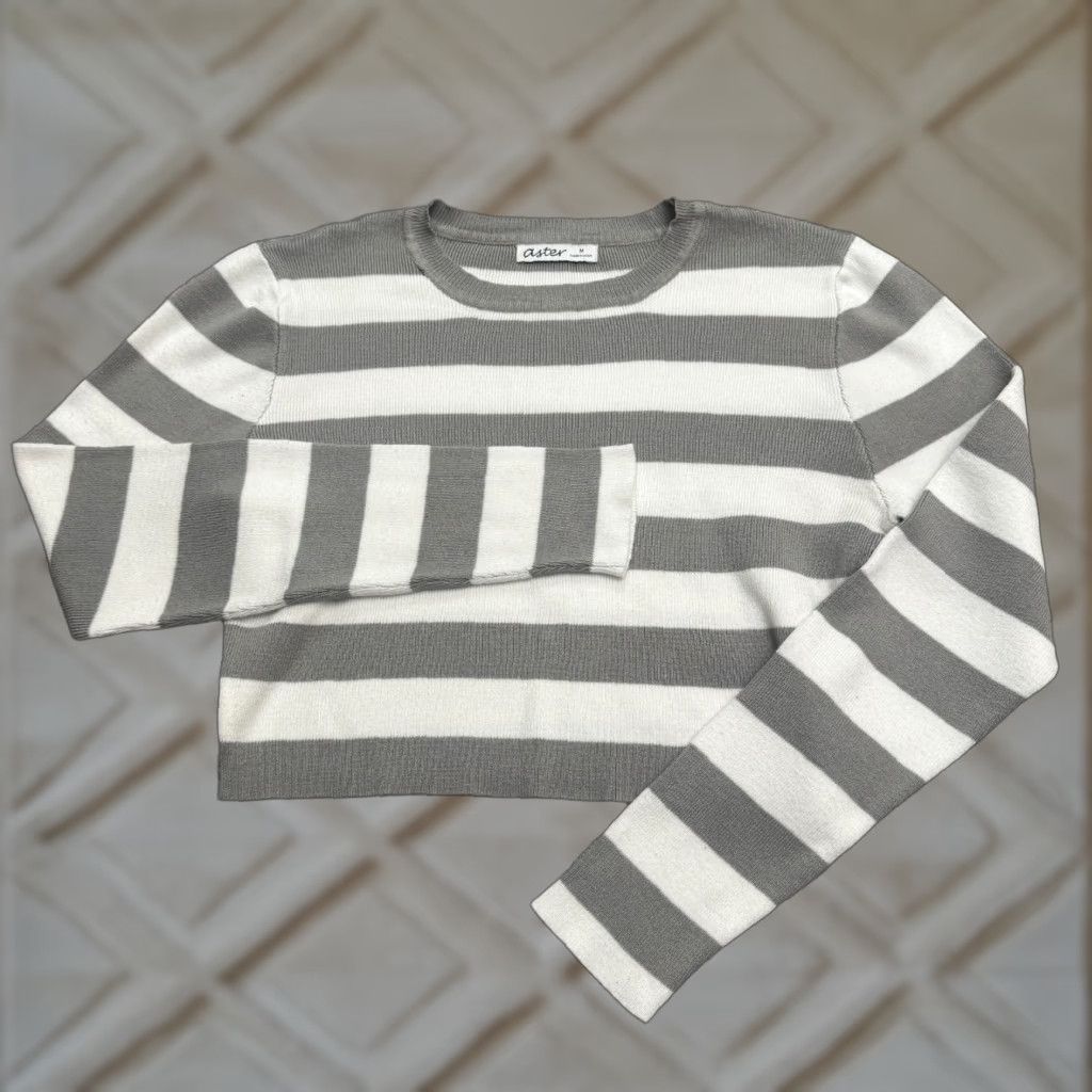 Vintage Aster Sweater Shirt Womens M Gray Striped Crew Neck Casual Pullover Knit Logo Vintage No Size M / US 6-8 / IT 42-44 - 1 Thumbnail