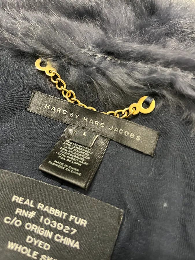 Marc Jacobs 2010s Marc Jacobs Navy Rabbit Fur Officer Jacket Size M / US 6-8 / IT 42-44 - 10 Thumbnail
