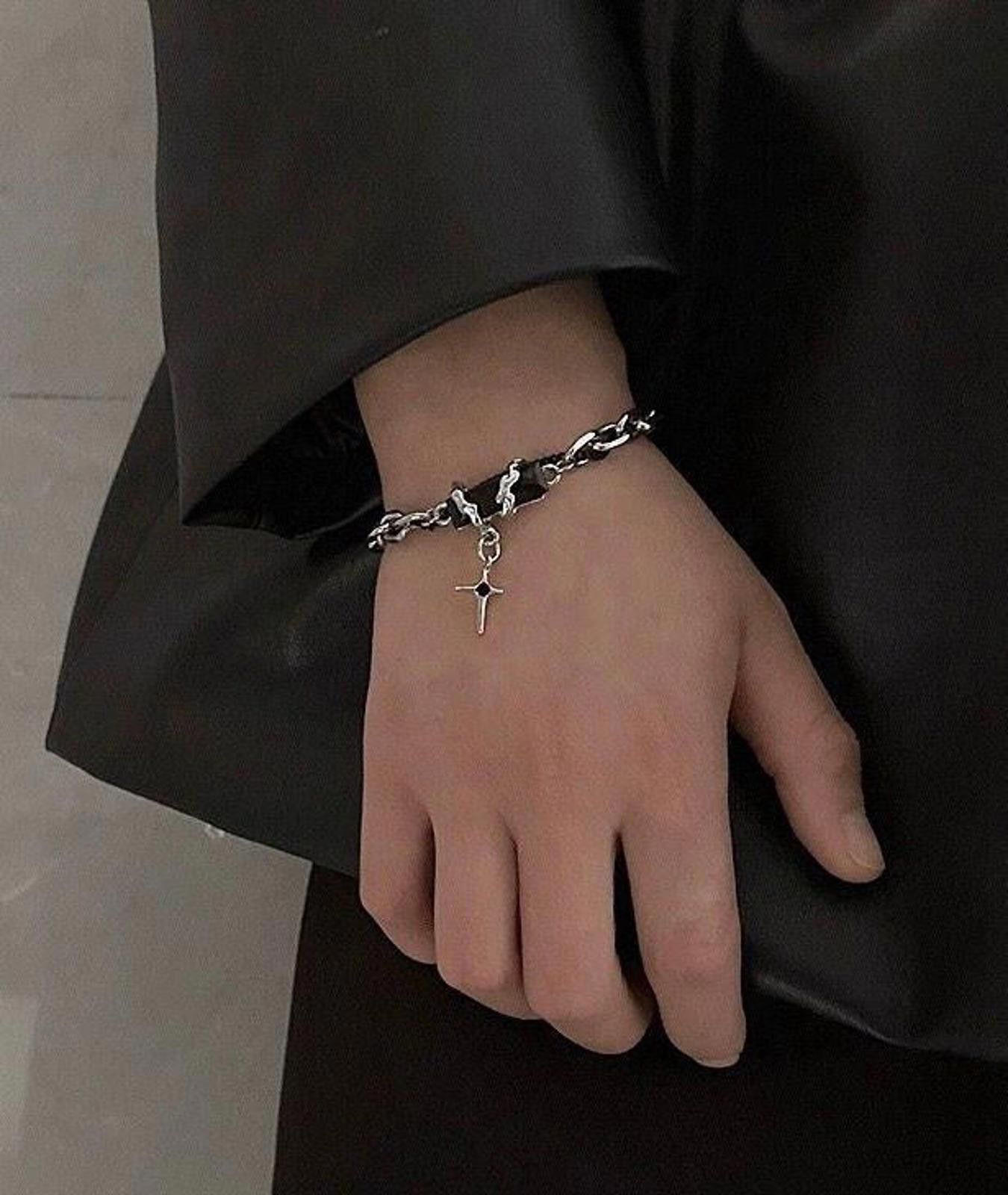 Jewelry Star Chain Link Bracelet in Silver, Men's