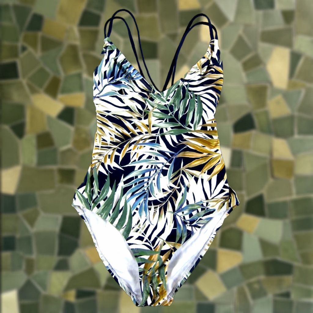 Hurley Hurley Floral One Piece Swimsuit Women Medium Blue Green Brown White Skin Spaghetti Strap Nylon Spandex Size ONE SIZE - 1 Thumbnail