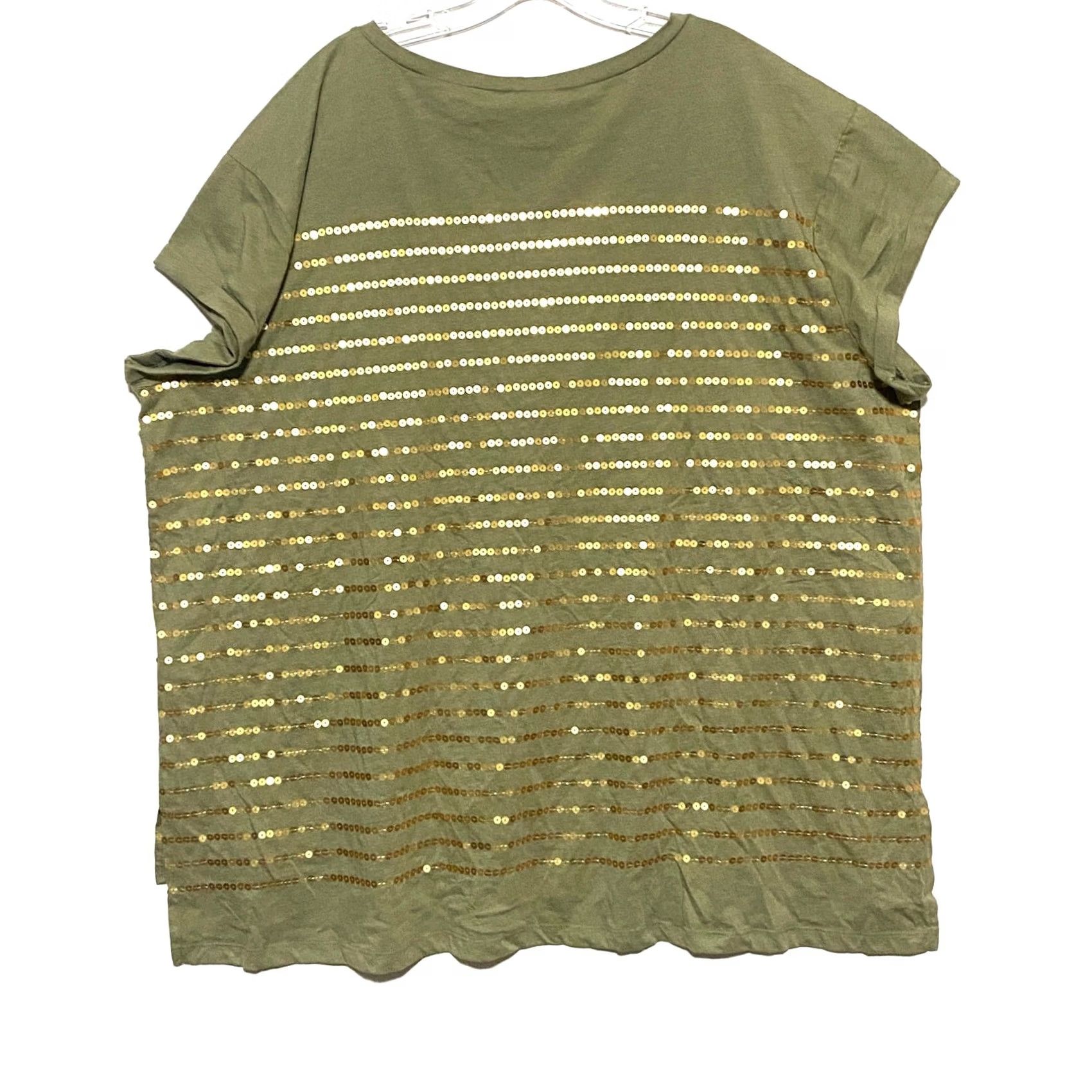 Olive VINTAGE? No. DG2 Diane Gilman DG2 Gold Sequin Olive Green Shirt Blouse Womens Plus 3X NWT Stretch Size XXL / US 16-18 / IT 52-54 - 3 Thumbnail