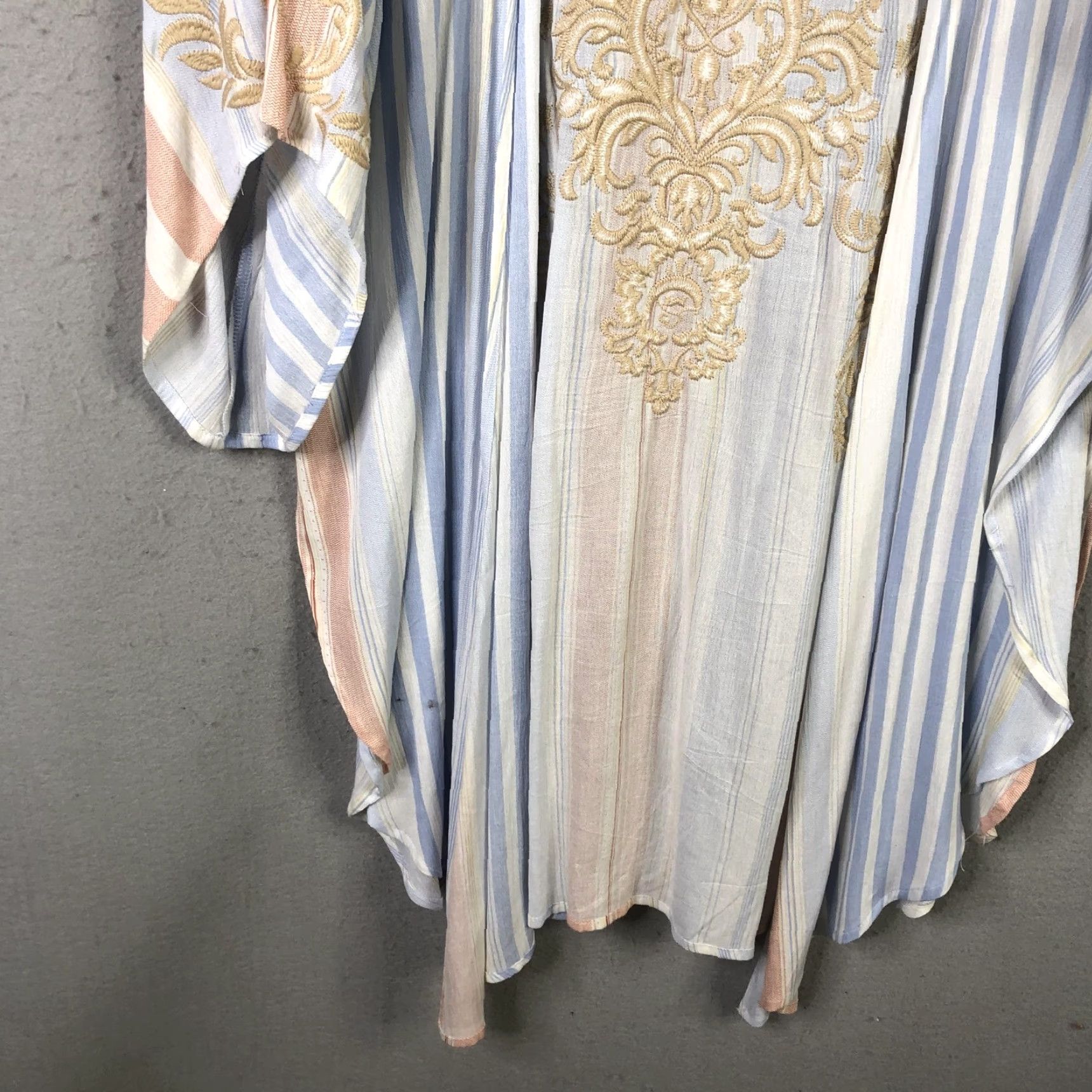 Vintage VINTAGE Andree by UNIT Kimono Cardigan Womens L Blue Peach Stripe Embroidered Boho Open-Front Lightweight Size L / US 10 / IT 46 - 7 Thumbnail