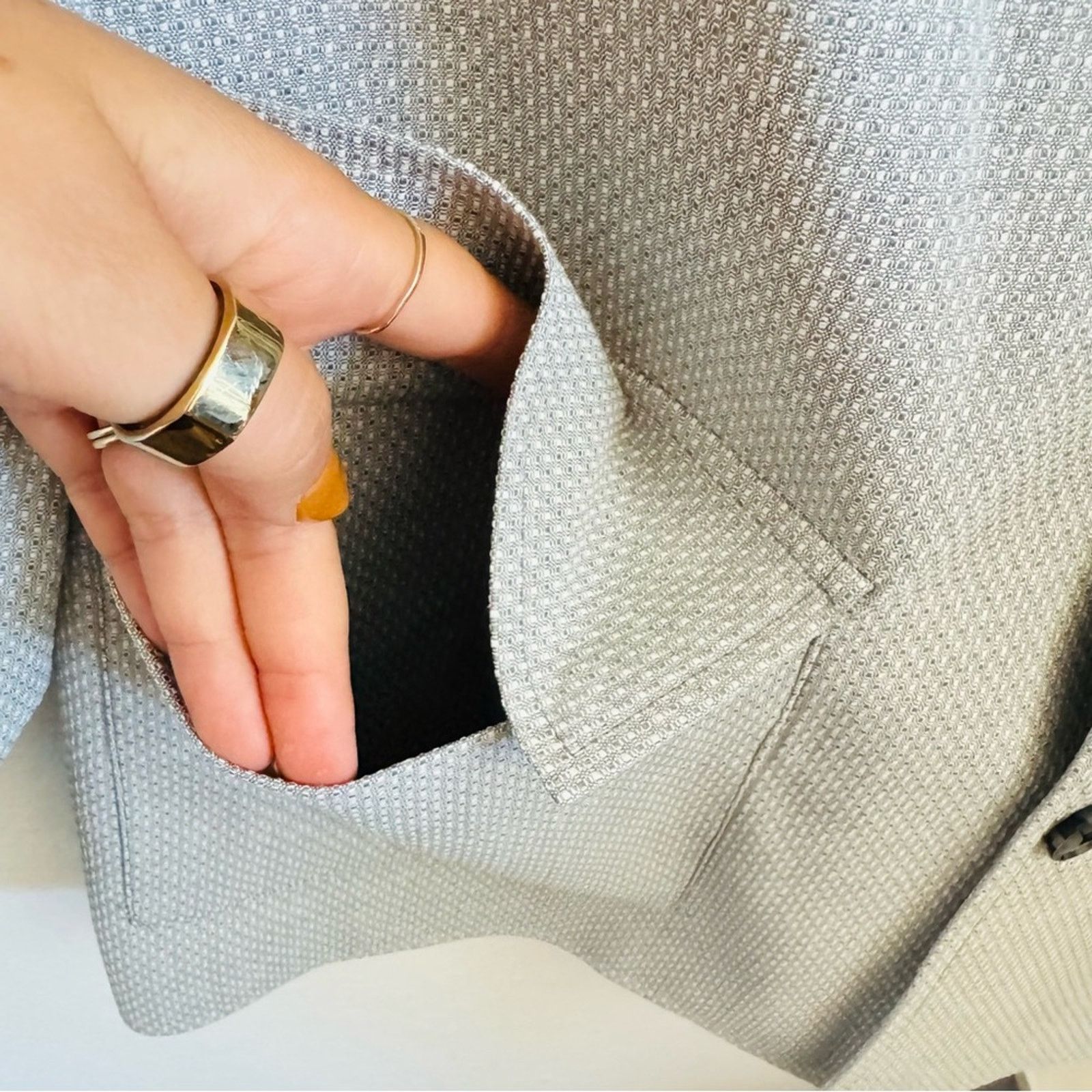 Asos ASOS Grey Gray White Linen Boxy Button Blazer Sport Coat 38 Size 38R - 3 Thumbnail