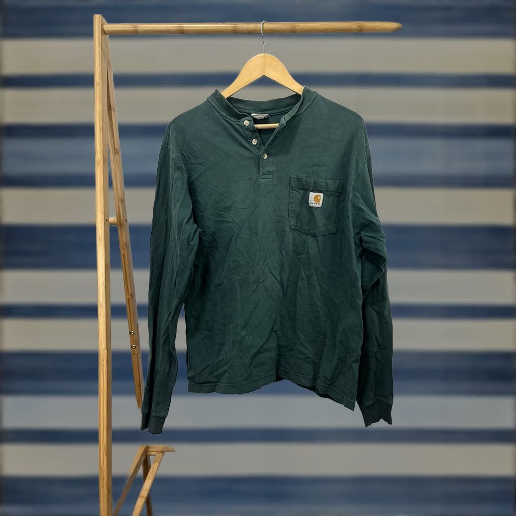 Carhartt VTG Carhartt Faded Worn Distressed Work WIP Pocket Henley LS T-Shirt L Men Green Size L Size US L / EU 52-54 / 3 - 1 Thumbnail