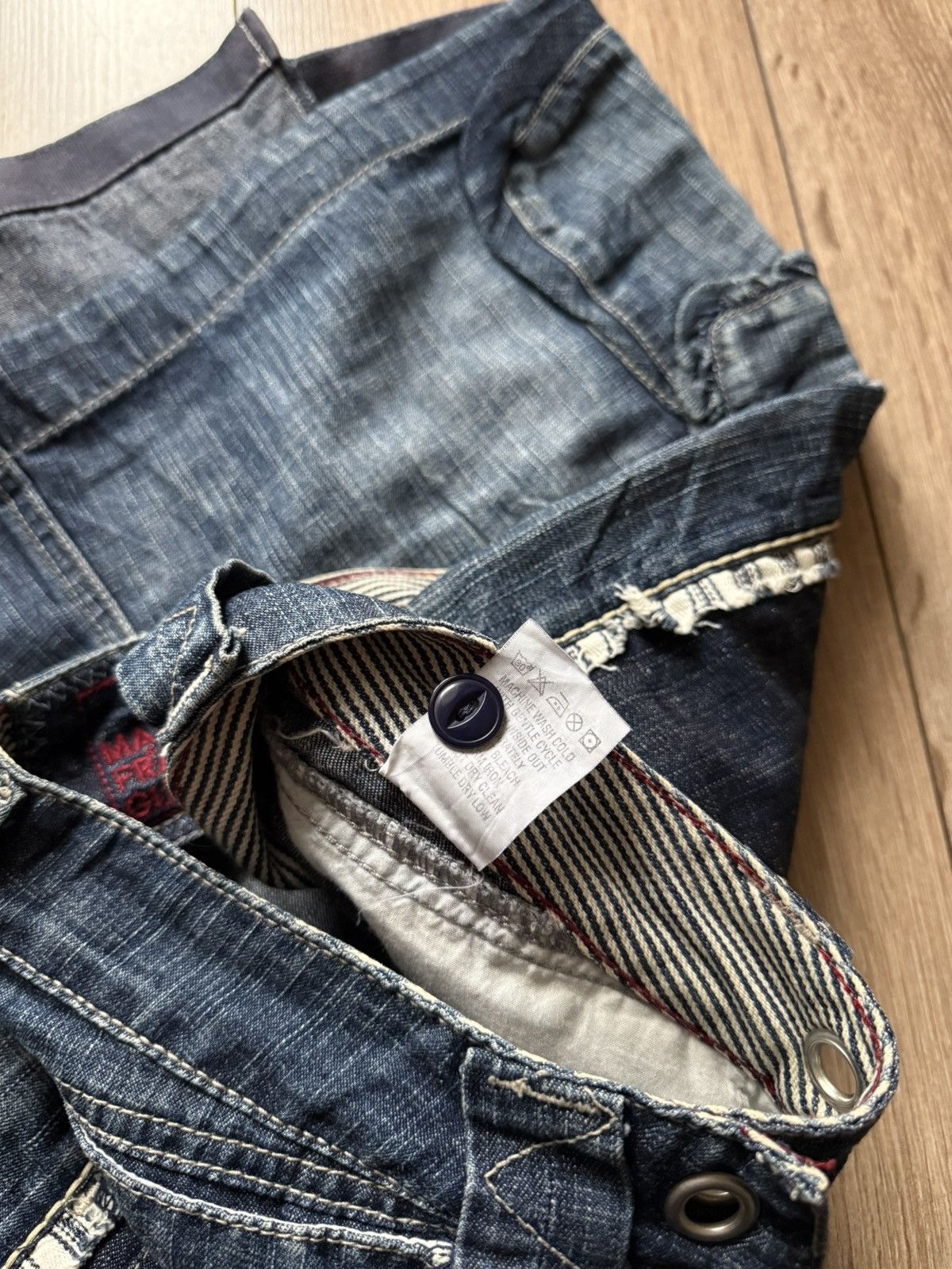 Marithe + Francois Girbaud VNTG M+Fg Y2K Distressed Ripped Pocket Grunge Cargo Skirt Size 27" / US 4 / IT 40 - 15 Thumbnail