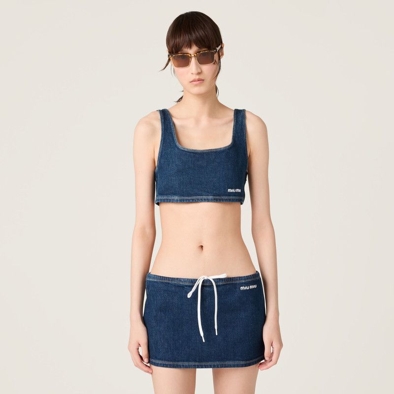 Miu Miu o1B3y1r0426 Size: L / Stretch Denim Top in Blue Size ONE SIZE - 2 Thumbnail
