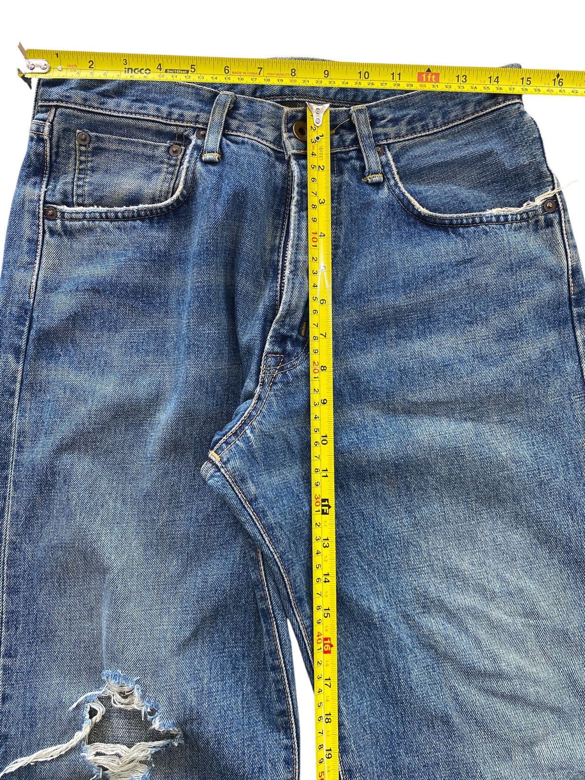Edwin Edwin 505 Blue Wash Ripped Style Straight Leg Jeans Size US 30 / EU 46 - 5 Thumbnail