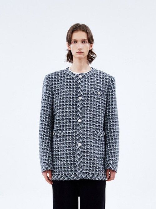 Ader Error Grey Tweed Round Collar Blazer Size 34R - 2 Thumbnail
