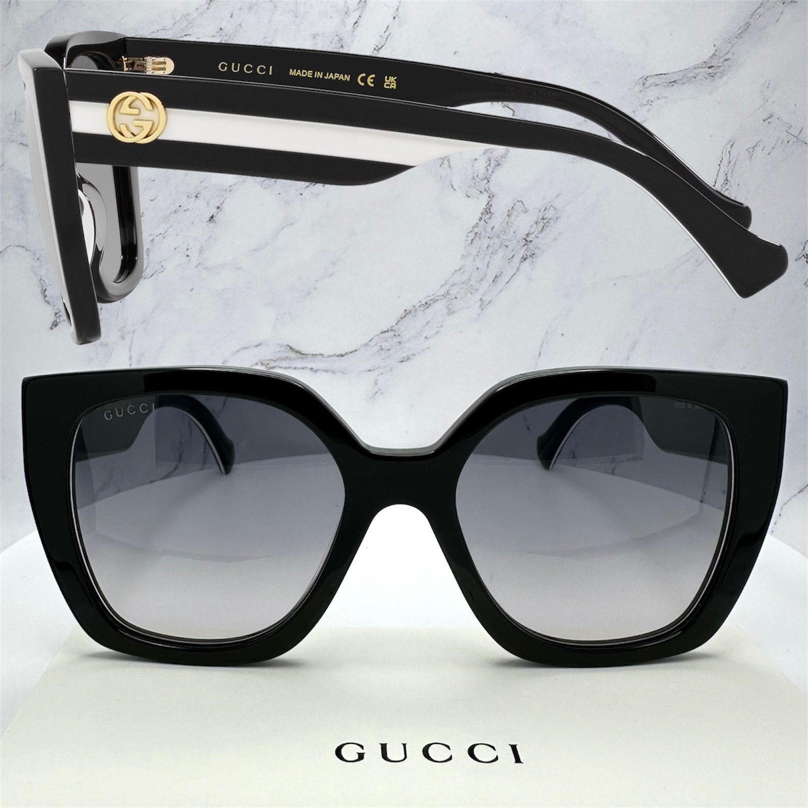 Gucci New GUCCI Sunglasses Black Square Gold Metal GG Web Arms Size ONE SIZE - 15 Thumbnail