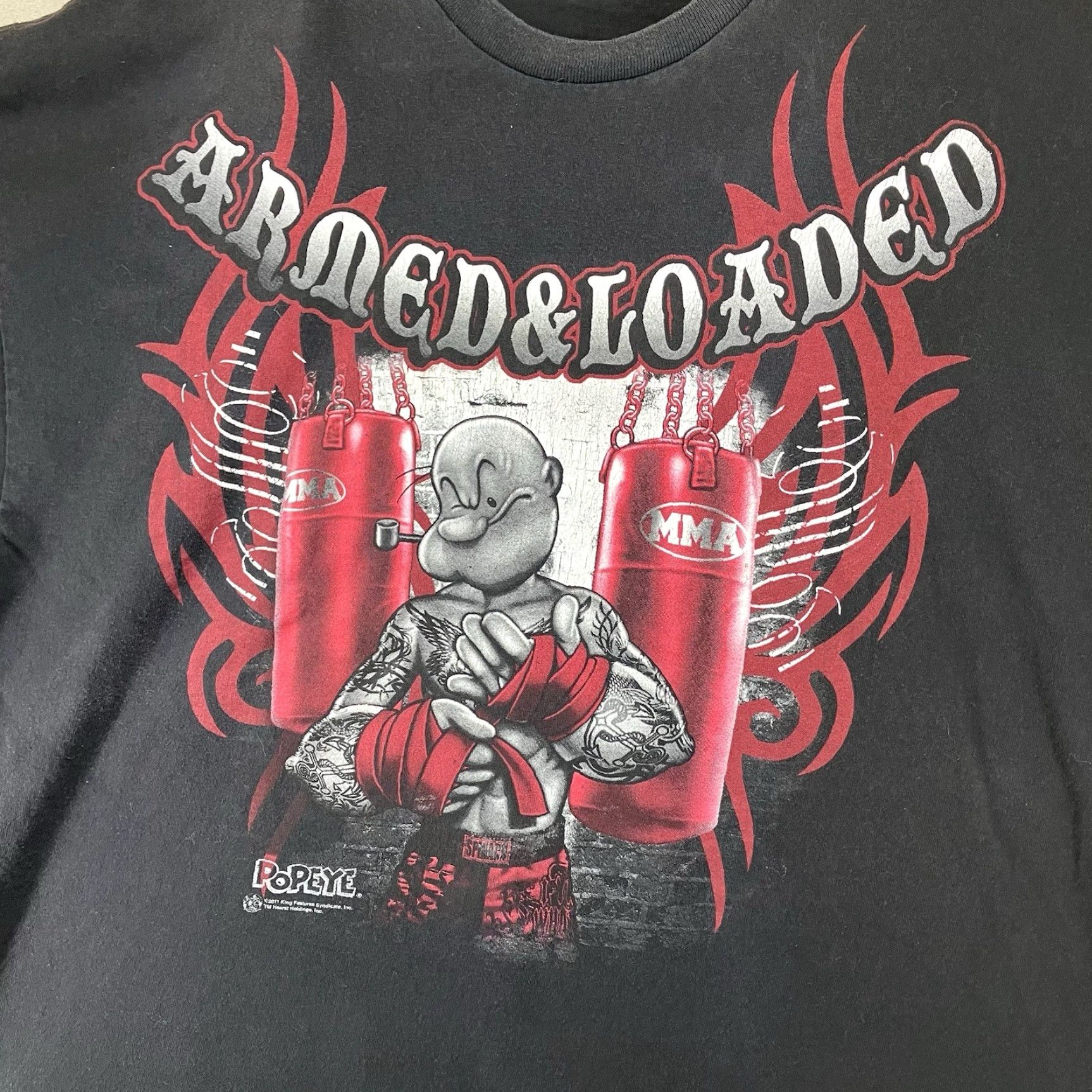 Delta Popeye T Shirt Mens 3XL Faded Black y2k MMA Theme Armed Loaded 2011 Size US XXL / EU 58 / 5 - 3 Thumbnail