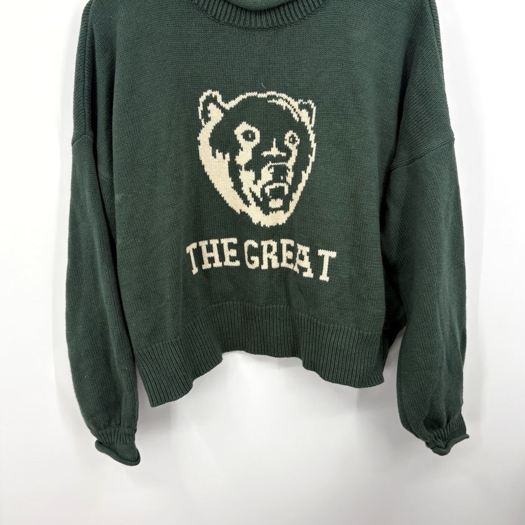 THE GREAT The Great Sweater Small Ivy Roll Neck Pullover Women S Green Cotton Knit Logo Embroidered Vintage Preppy 90s Money Classic Casual Business Size S / US 4 / IT 40 - 4 Thumbnail