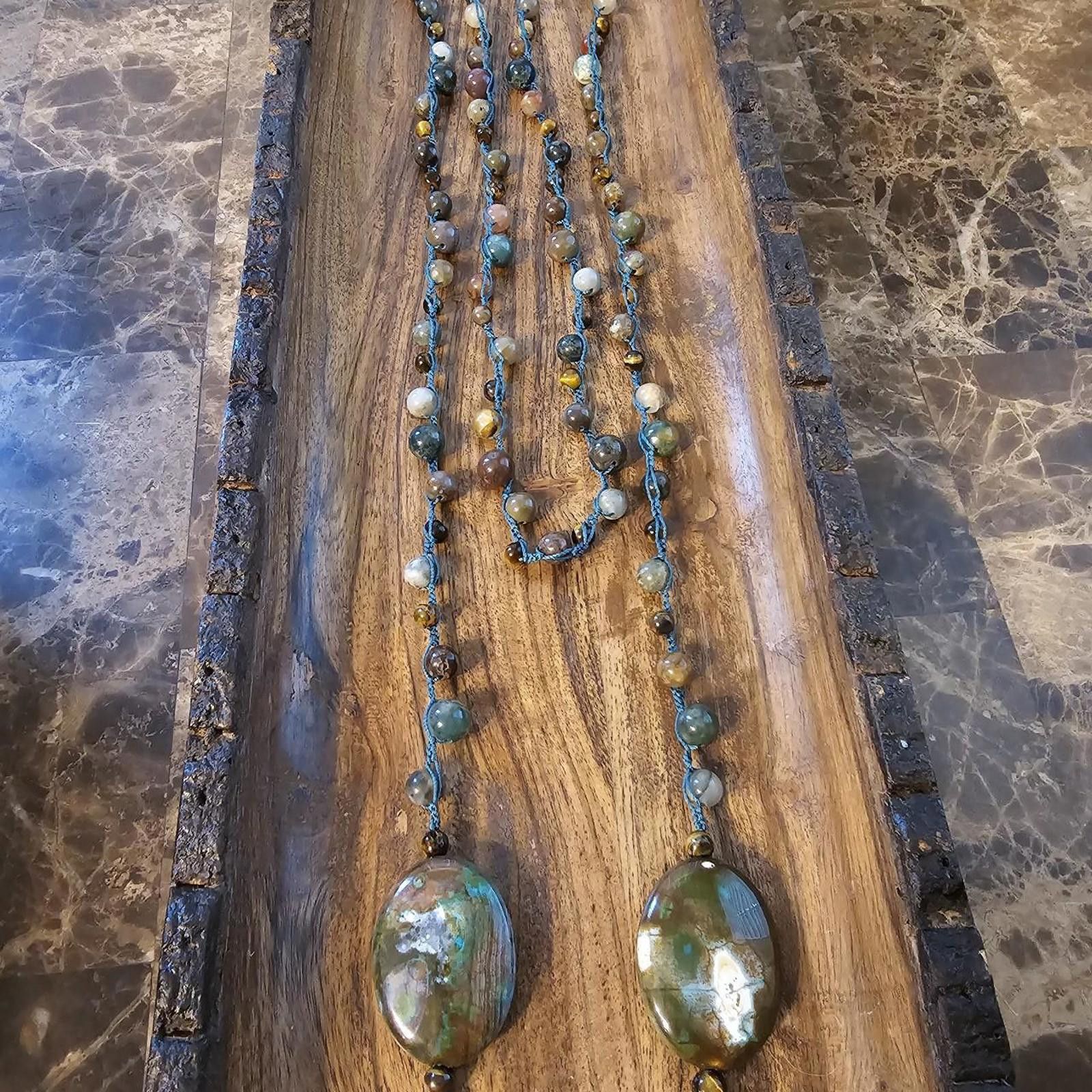 Designer OCEAN JASPER TIGERS EYE HANDMADE GEMSTONE NECKLACE Size ONE SIZE - 8 Thumbnail