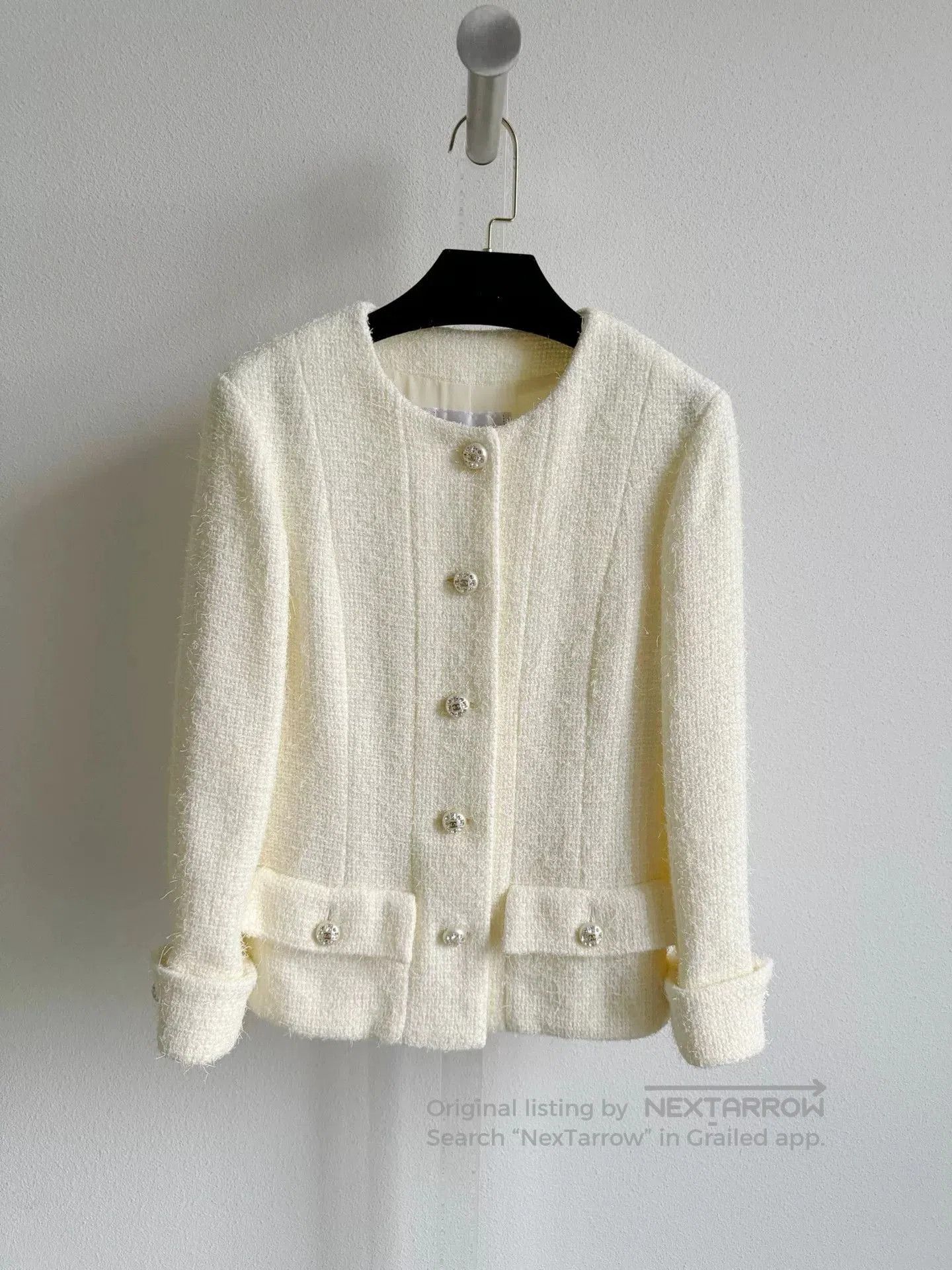 Chanel Chanel 23S Milk Yellow Pearl Tweed Coat. Size XXS / US 00 / IT 34 - 2 Thumbnail