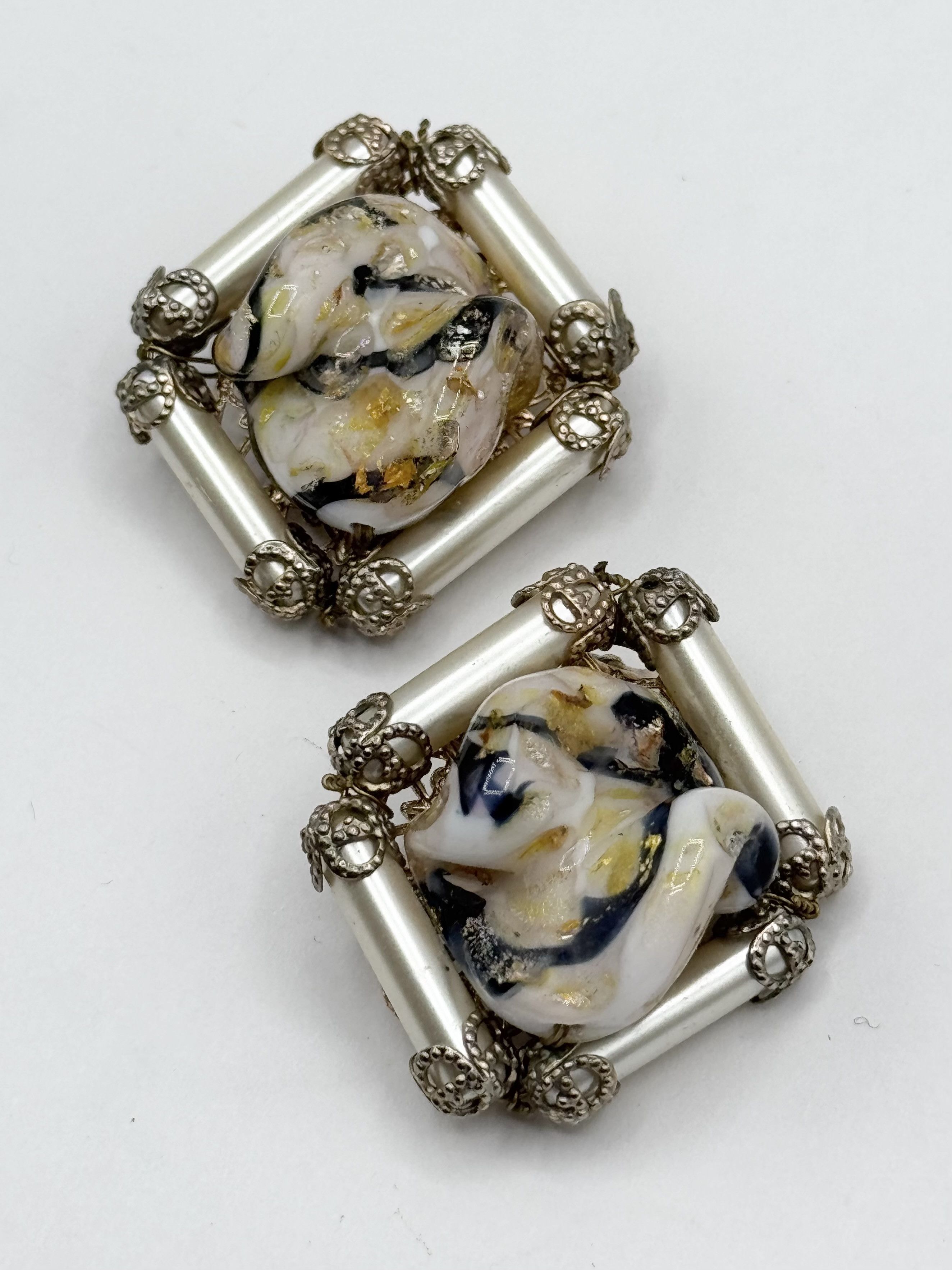 Vintage Vintage art glass filigree hand beaded earrings Size ONE SIZE - 4 Thumbnail