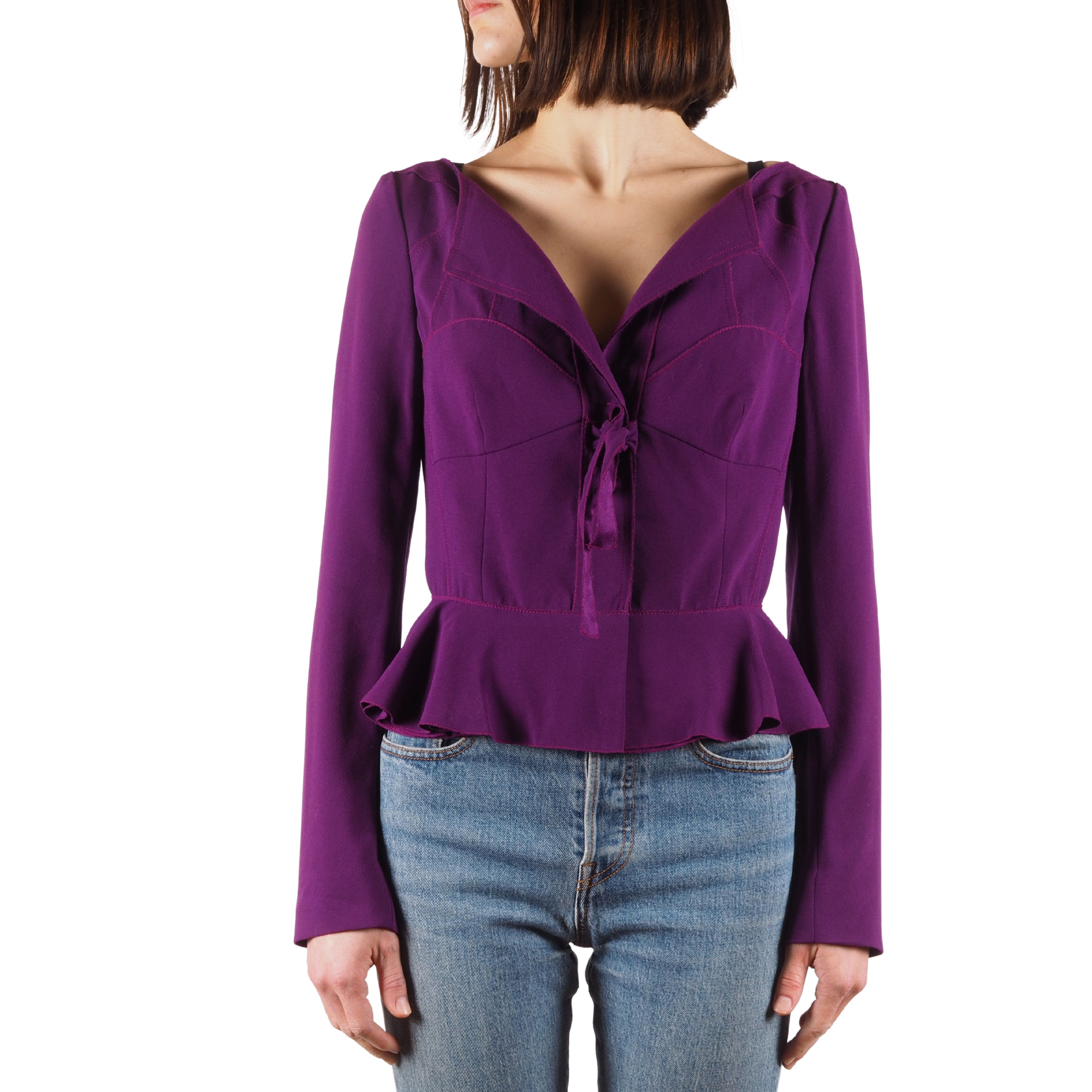 Prada Prada Vintage Purple Silk Peplum Tie Jacket Size M / US 6-8 / IT 42-44 - 1 Thumbnail