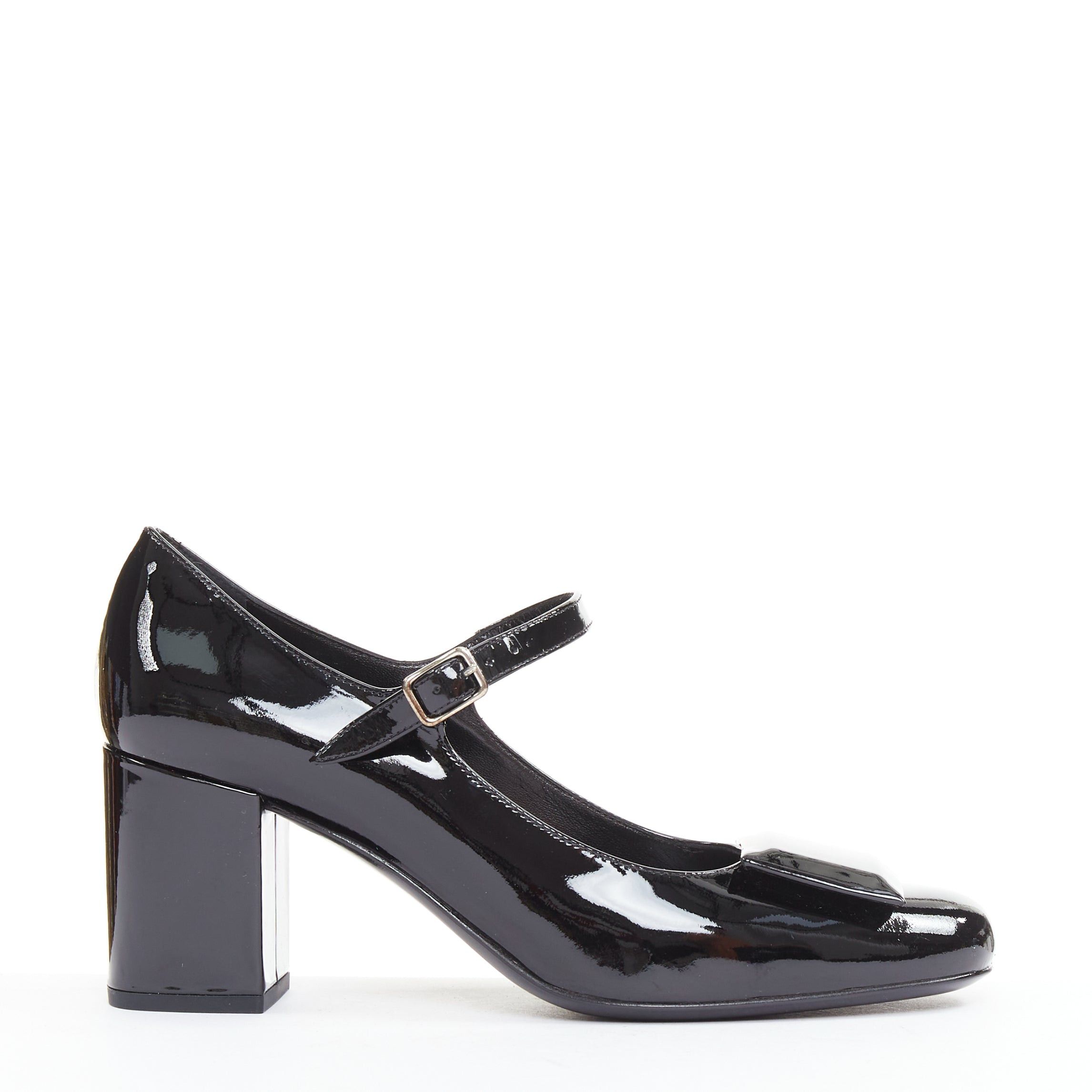 Saint Laurent Paris SAINT LAURENT black patent square brooch maryjane kitten pumps EU37.5 Size US 7.5 / IT 37.5 - 1 Thumbnail