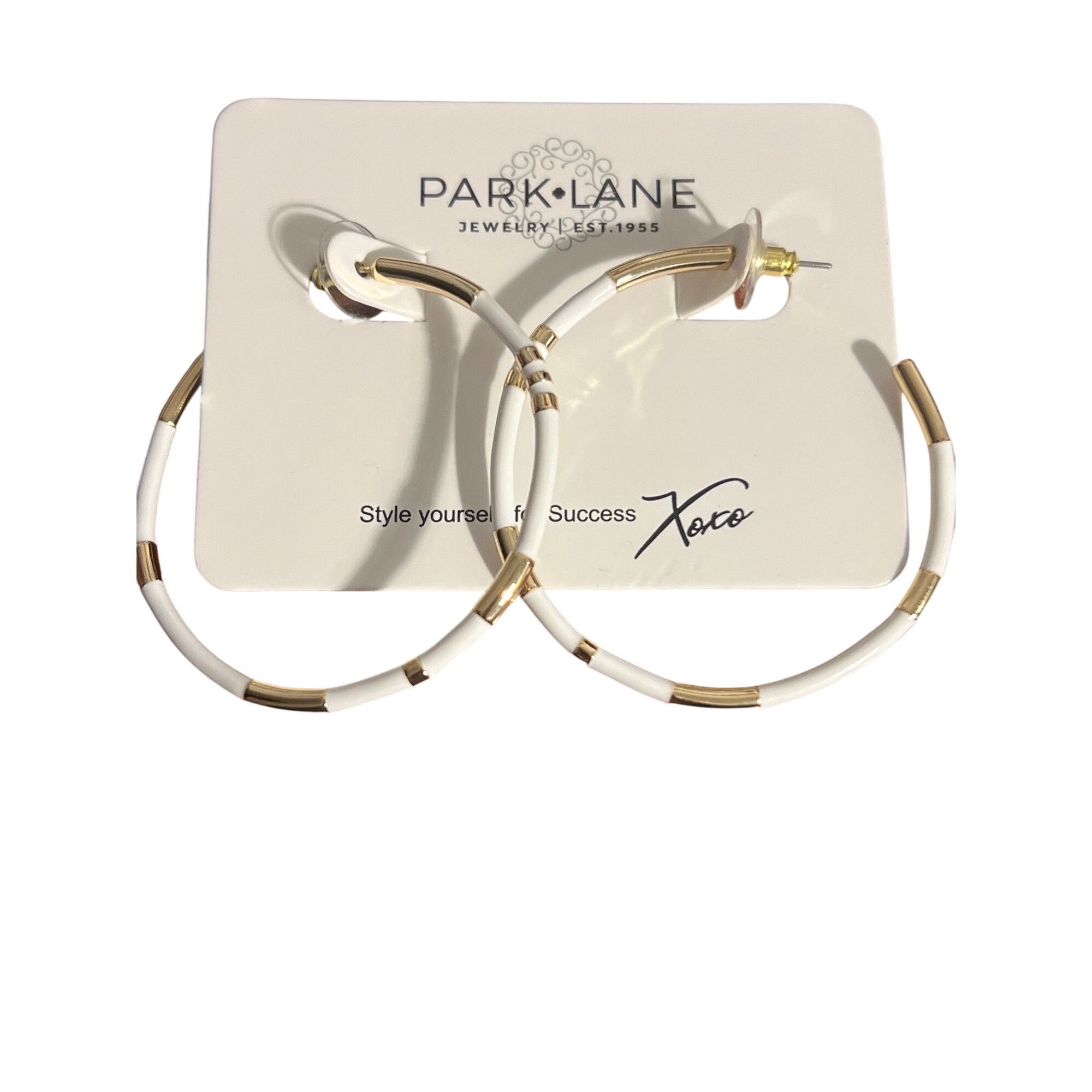 Other Park Lane Gold Tone Hoop Earrings White Enamel Pierced 2" Ac Size ONE SIZE - 1 Thumbnail