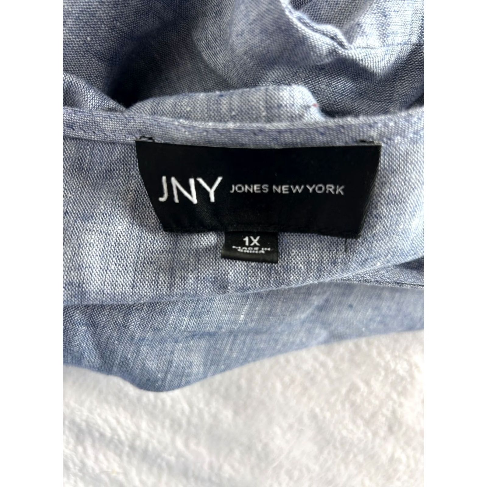 Jones New York Jones New York Womens Blue Linen Blend Tunic Top 1X Casual 3/4 Sleeve Button Detail White Round Neck Adult Plus Blues Size XL / US 12-14 / IT 48-50 - 3 Thumbnail