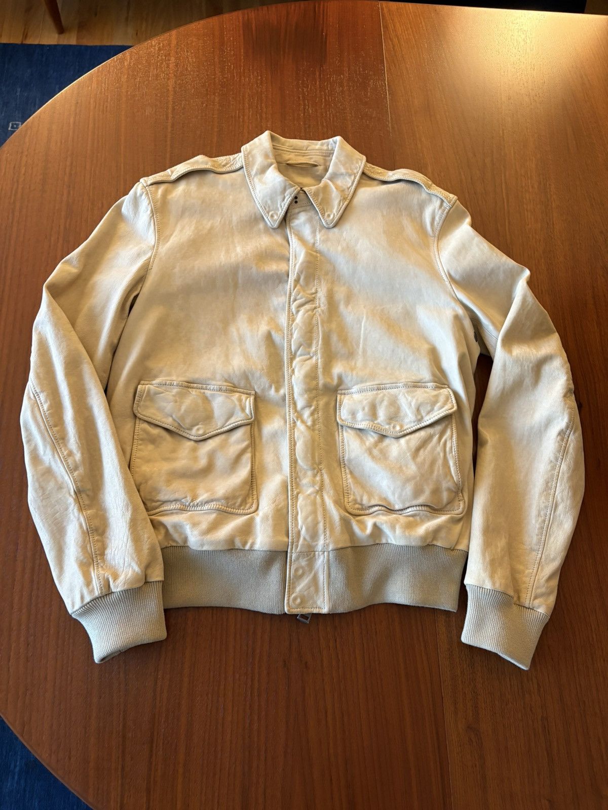 RALPH LAUREN BLACK LABEL BEIGE BOMBER LAMBSKIN JACKET SMALL