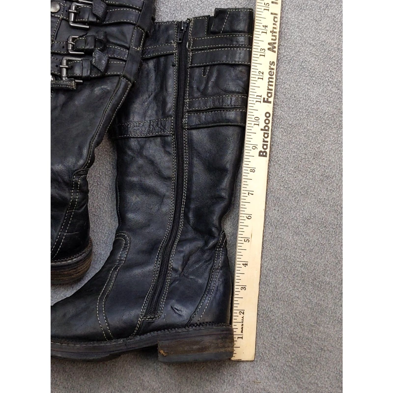 Vintage VINTAGE Manas Design Boots Women's 5.5 36 Black Knee High Buckle Zip Riding Moto Boot Women Boots Buckle Zip Mid-Calf Leather-Look Synthetic Size US 6 / IT 36 - 6 Thumbnail